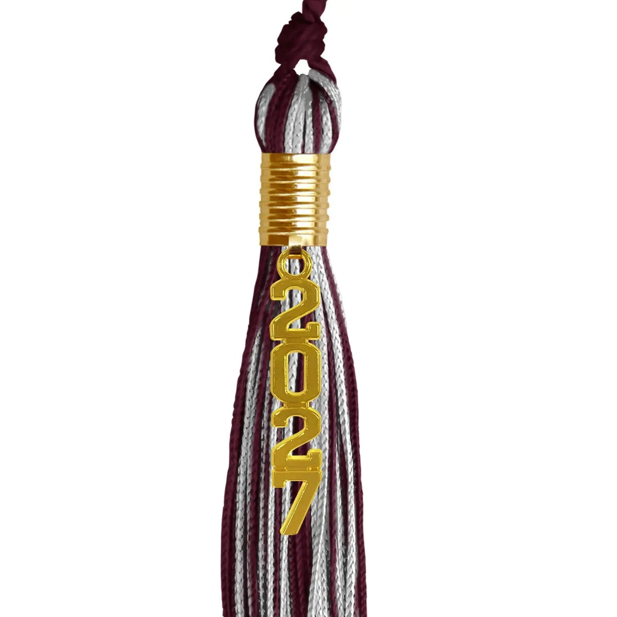 Maroon/Silver Mixed Color Graduation Tassel with Gold Stacked Date Drop - Endea Graduation