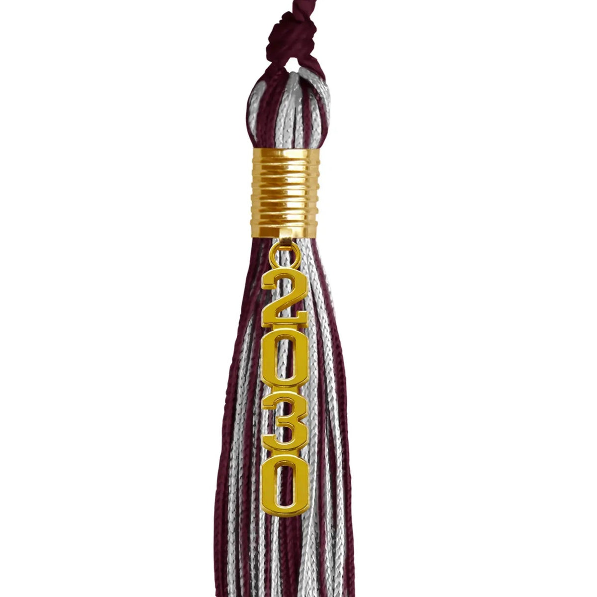 Maroon/Silver Mixed Color Graduation Tassel with Gold Stacked Date Drop - Endea Graduation