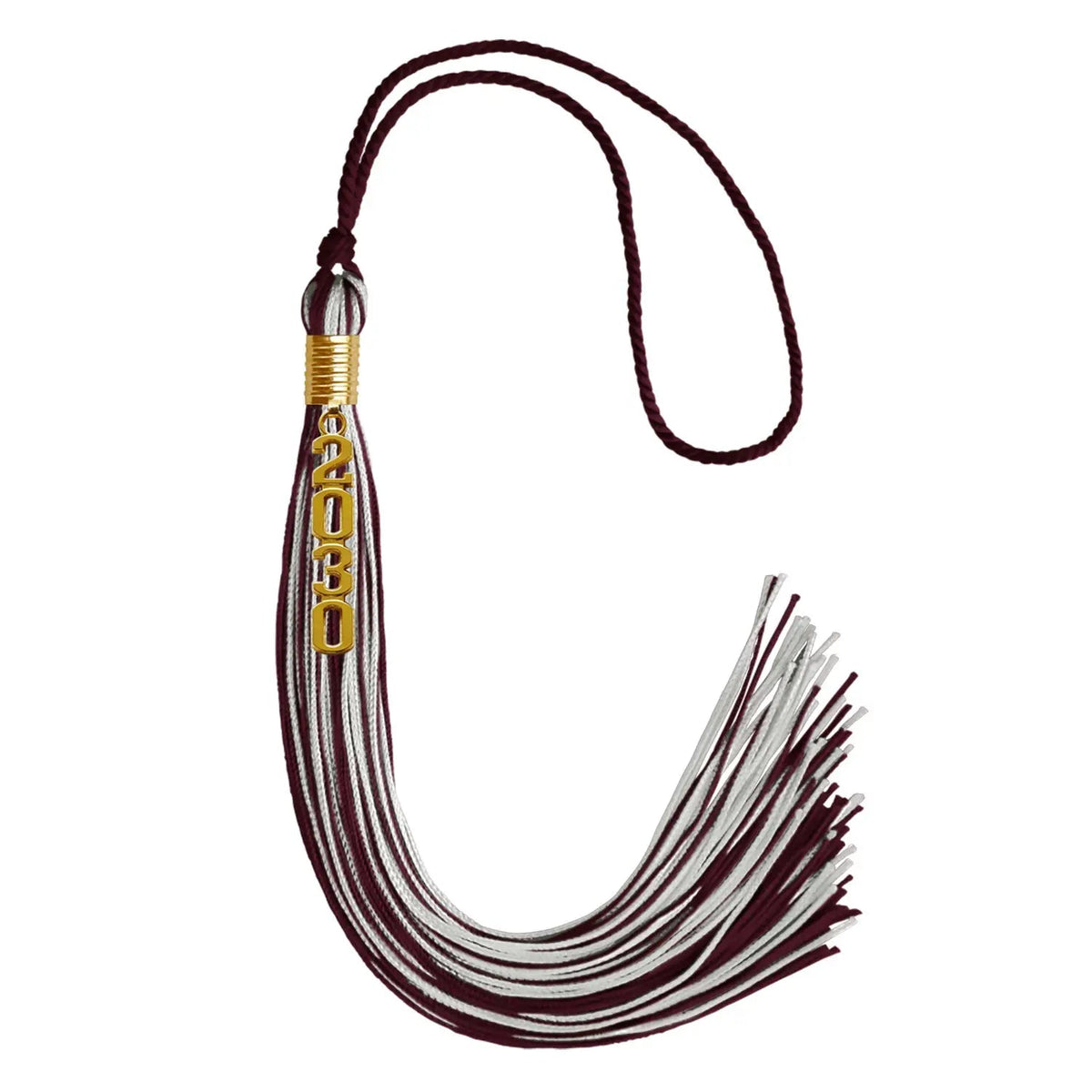 Maroon/Silver Mixed Color Graduation Tassel with Gold Stacked Date Drop - Endea Graduation