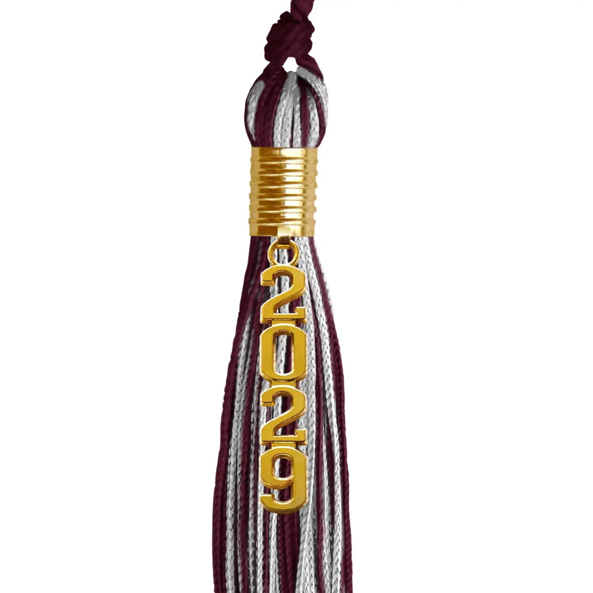 Maroon/Silver Mixed Color Graduation Tassel with Gold Stacked Date Drop - Endea Graduation