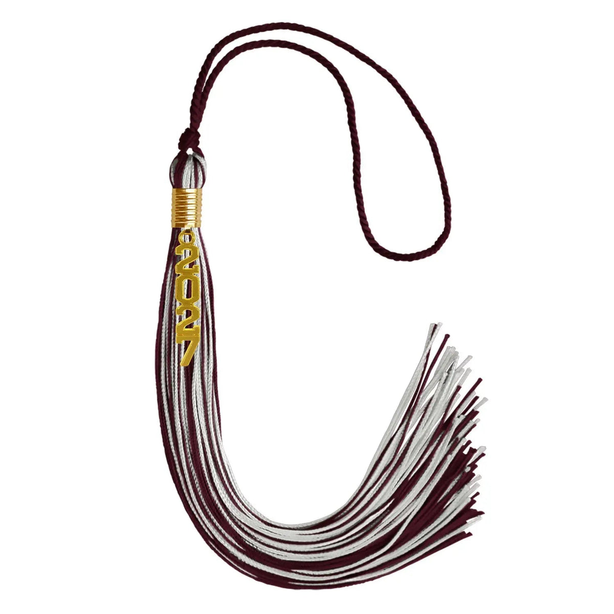 Maroon/Silver Mixed Color Graduation Tassel with Gold Stacked Date Drop - Endea Graduation