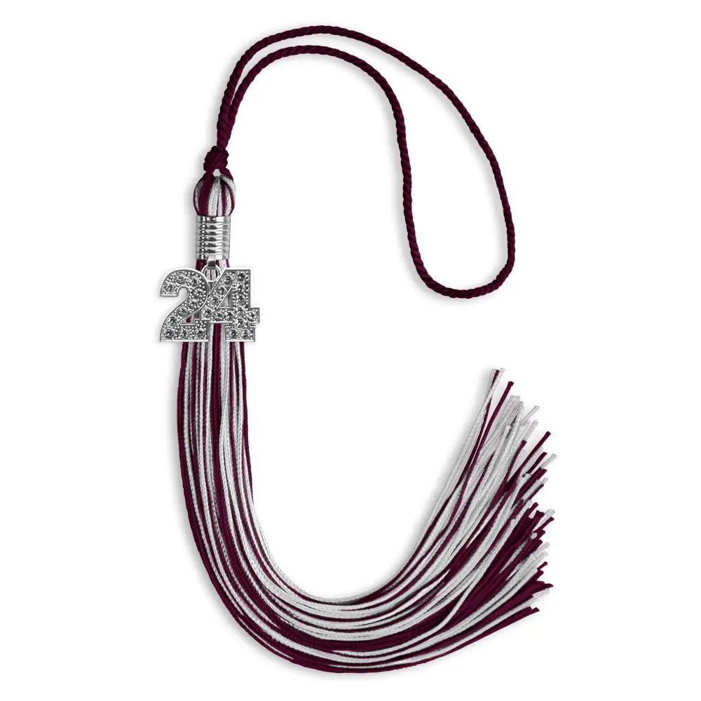 Maroon/Silver Mixed Color Graduation Tassel with Silver Bling Charm - Endea Graduation
