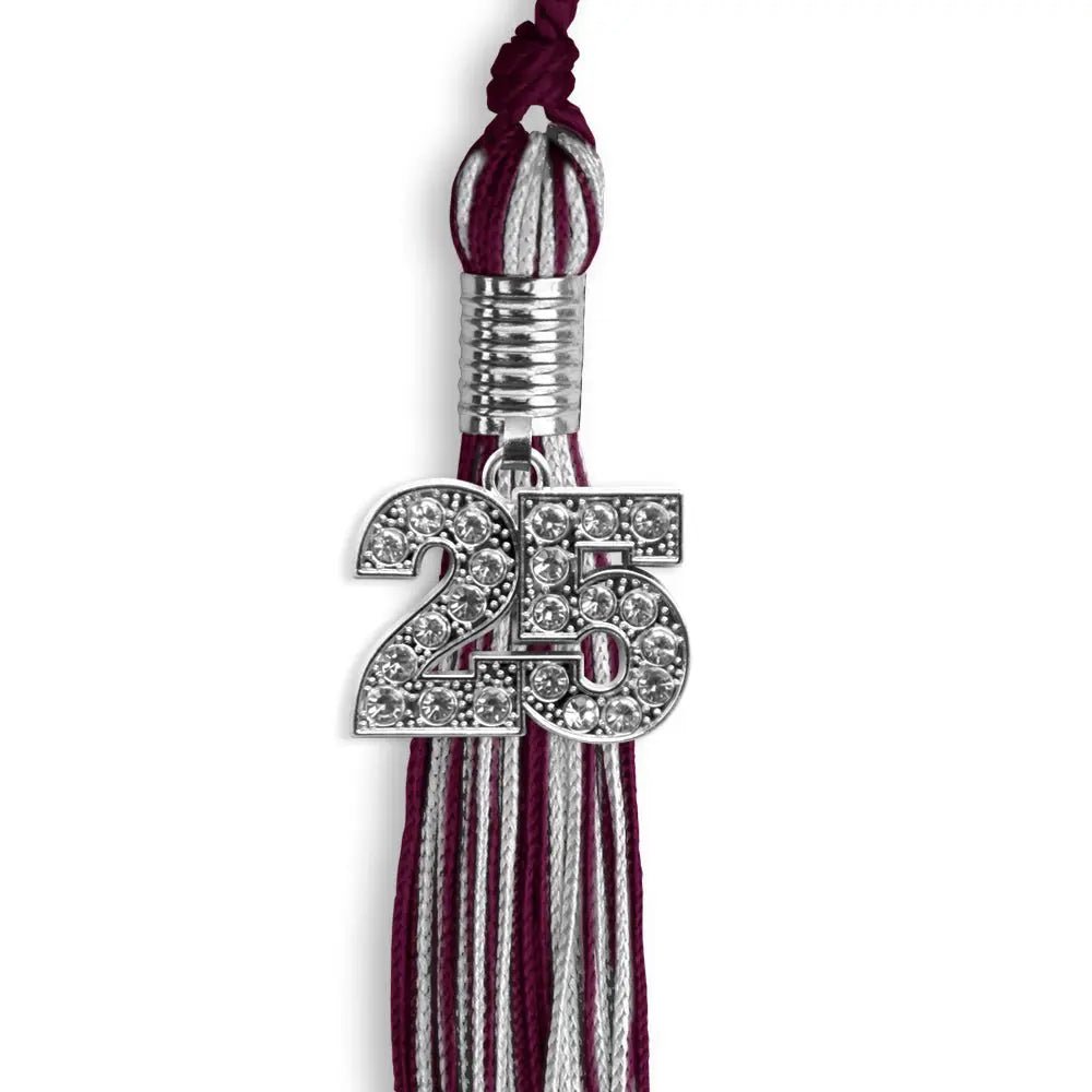 Maroon/Silver Mixed Color Graduation Tassel with Silver Bling Charm - Endea Graduation