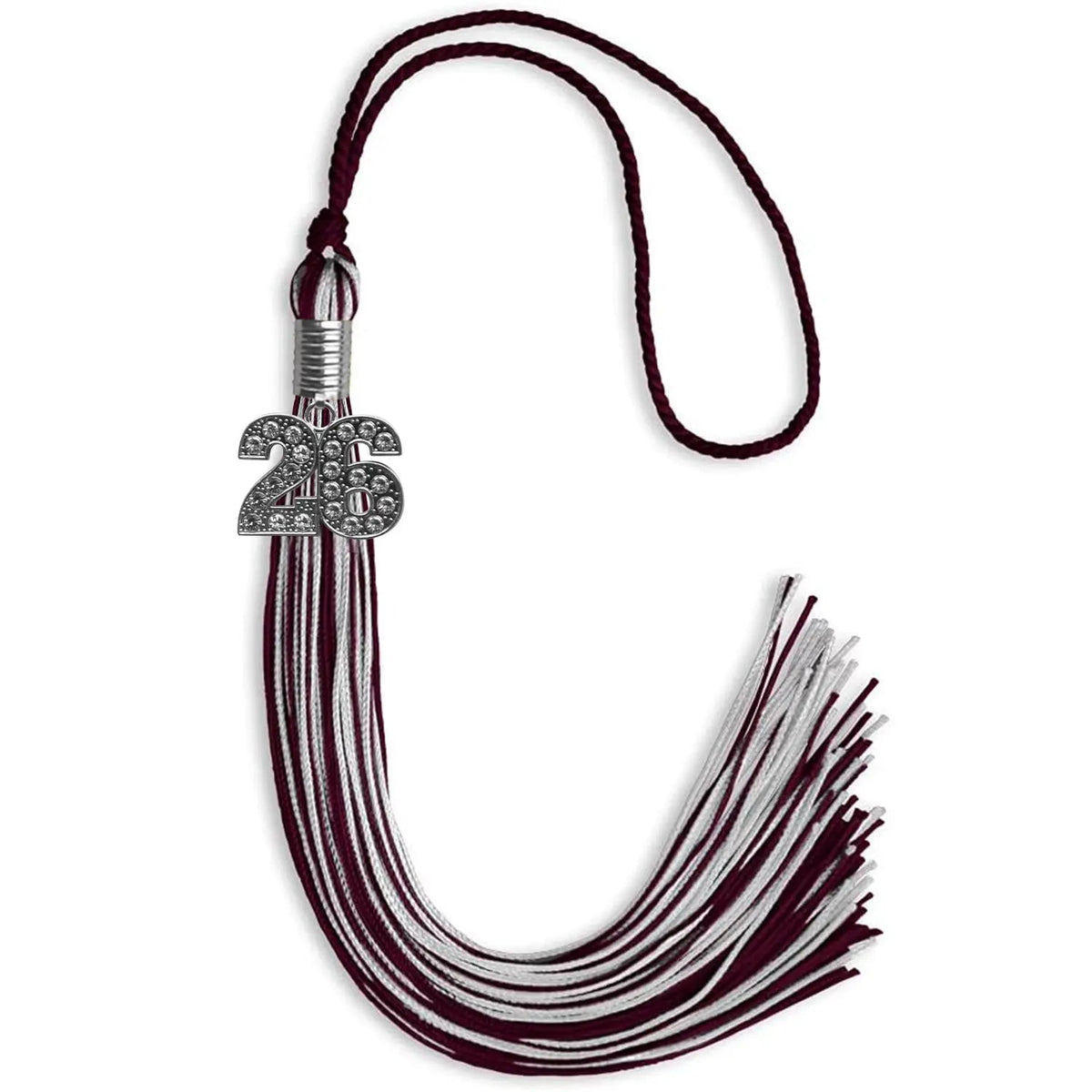 Maroon/Silver Mixed Color Graduation Tassel with Silver Bling Charm - Endea Graduation