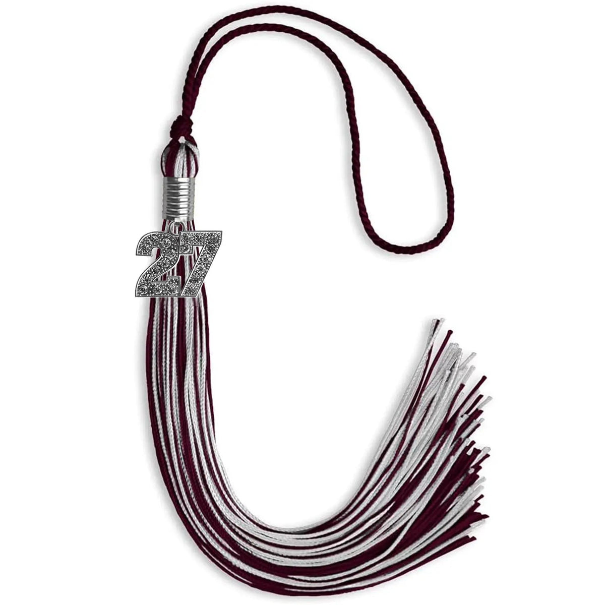 Maroon/Silver Mixed Color Graduation Tassel with Silver Bling Charm - Endea Graduation