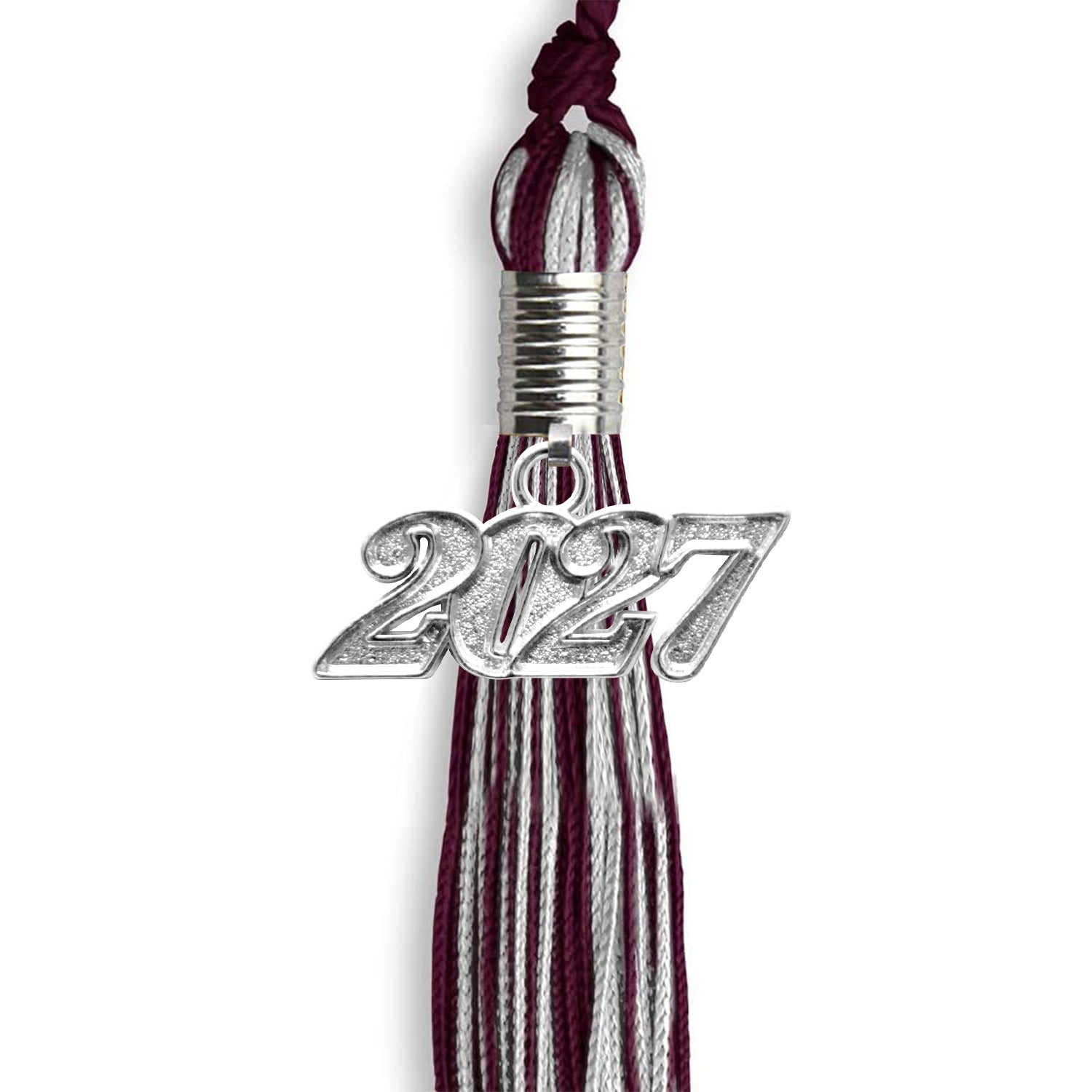 Maroon/Silver Mixed Color Graduation Tassel with Silver Date Drop - Endea Graduation