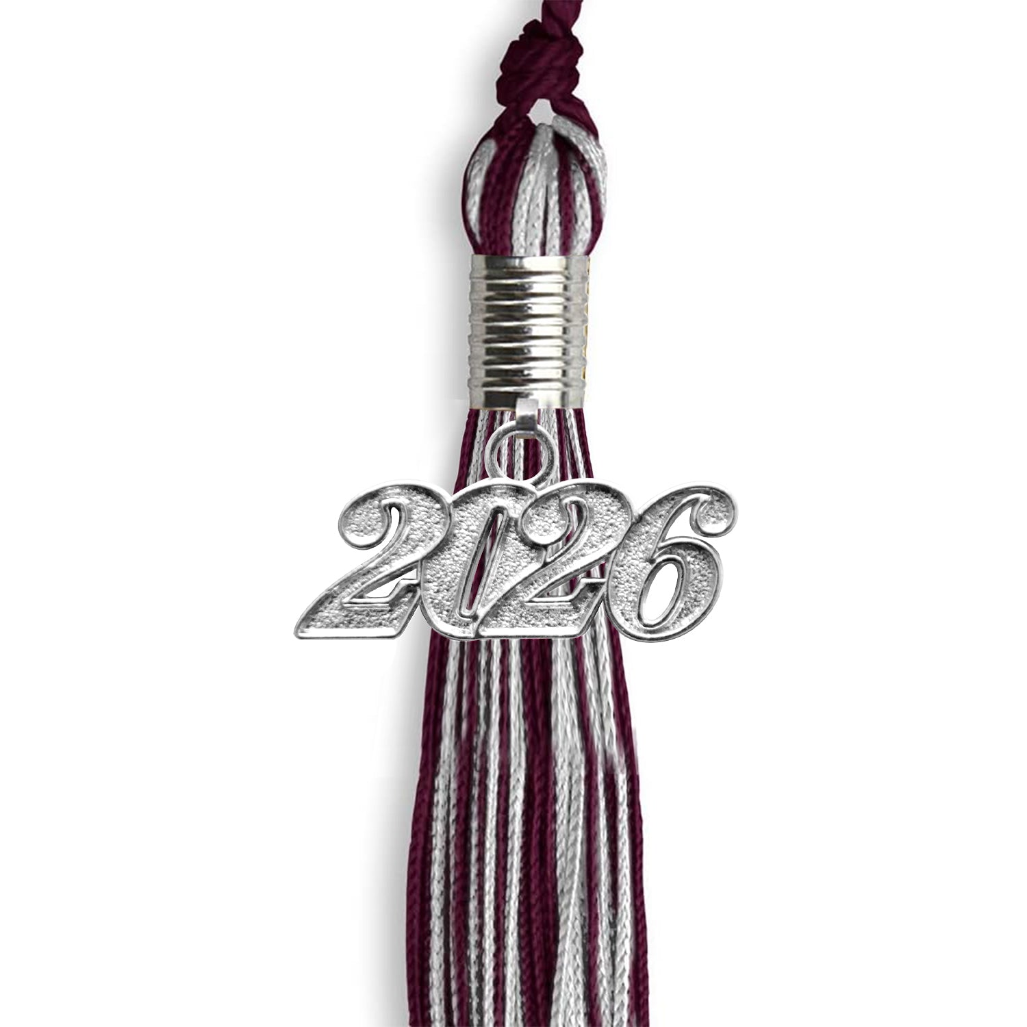 Maroon/Silver Mixed Color Graduation Tassel with Silver Date Drop - Endea Graduation