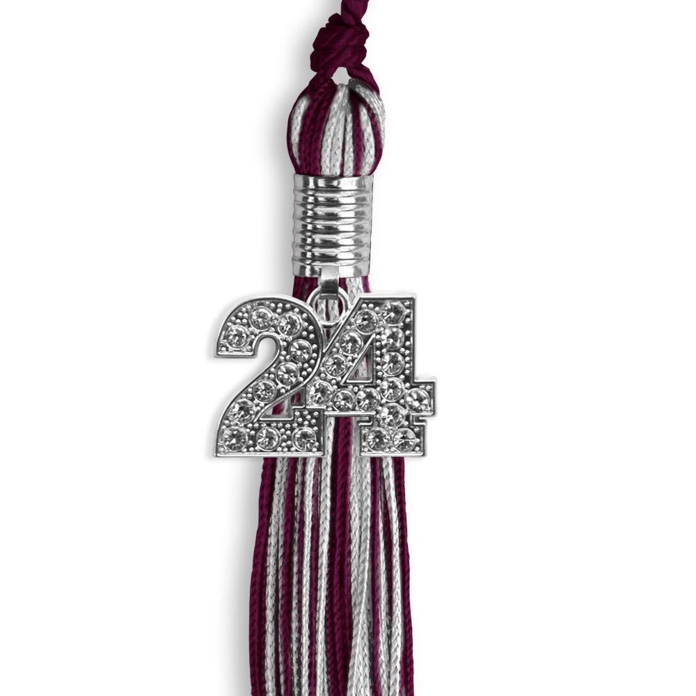 Maroon/Silver Mixed Color Graduation Tassel with Silver Date Drop - Endea Graduation