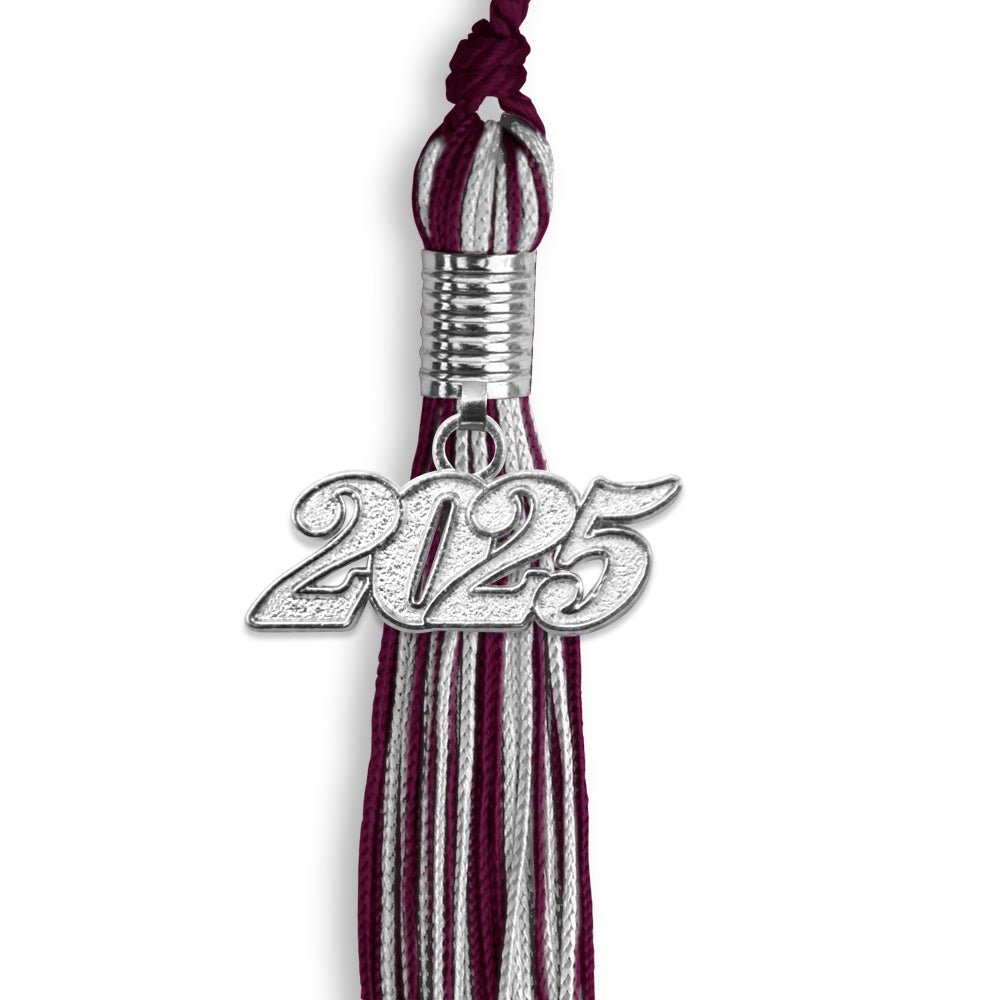 Maroon/Silver Mixed Color Graduation Tassel with Silver Date Drop - Endea Graduation