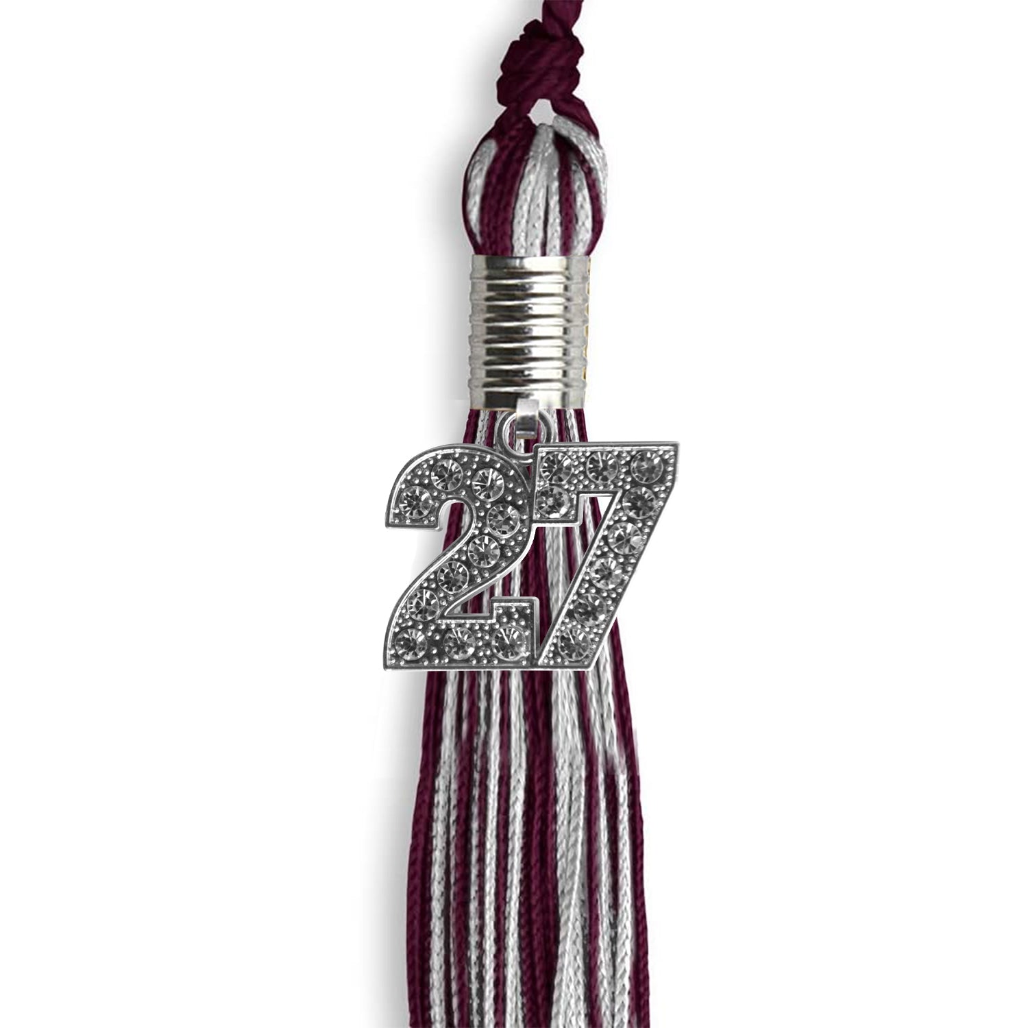 Maroon/Silver Mixed Color Graduation Tassel with Silver Date Drop - Endea Graduation