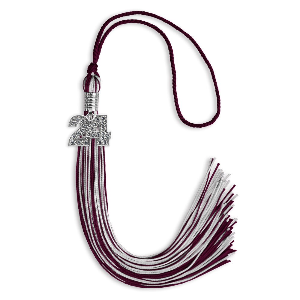 Maroon/Silver Mixed Color Graduation Tassel with Silver Date Drop - Endea Graduation