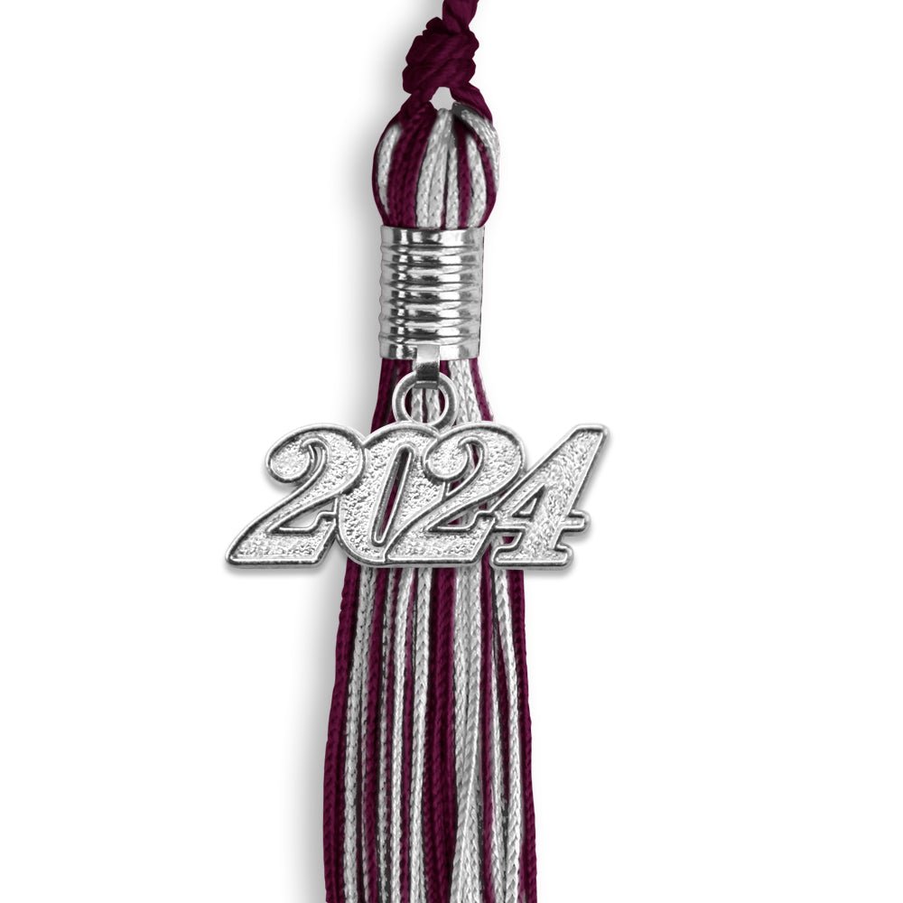 Maroon/Silver Mixed Color Graduation Tassel with Silver Date Drop - Endea Graduation