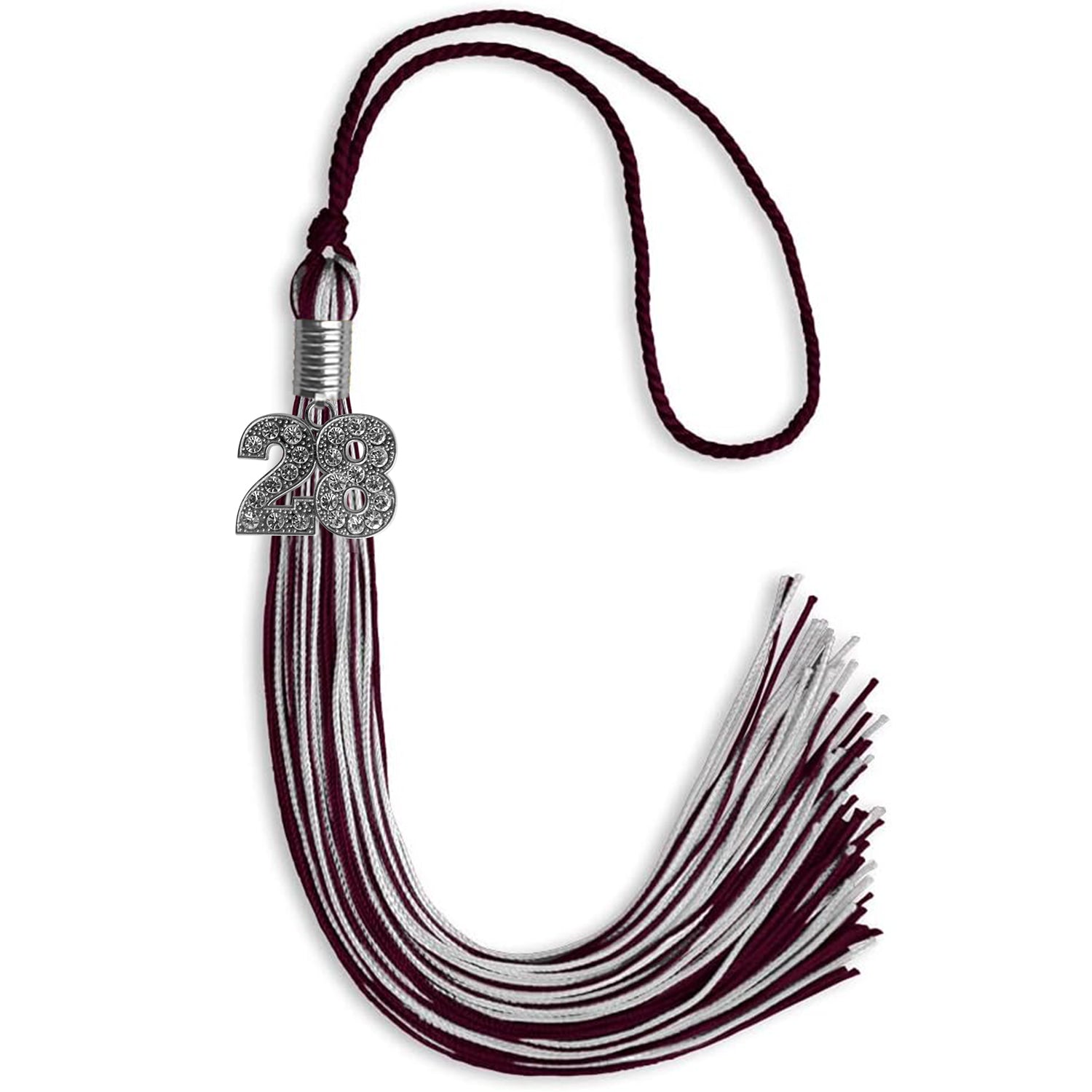 Maroon/Silver Mixed Color Graduation Tassel with Silver Date Drop - Endea Graduation