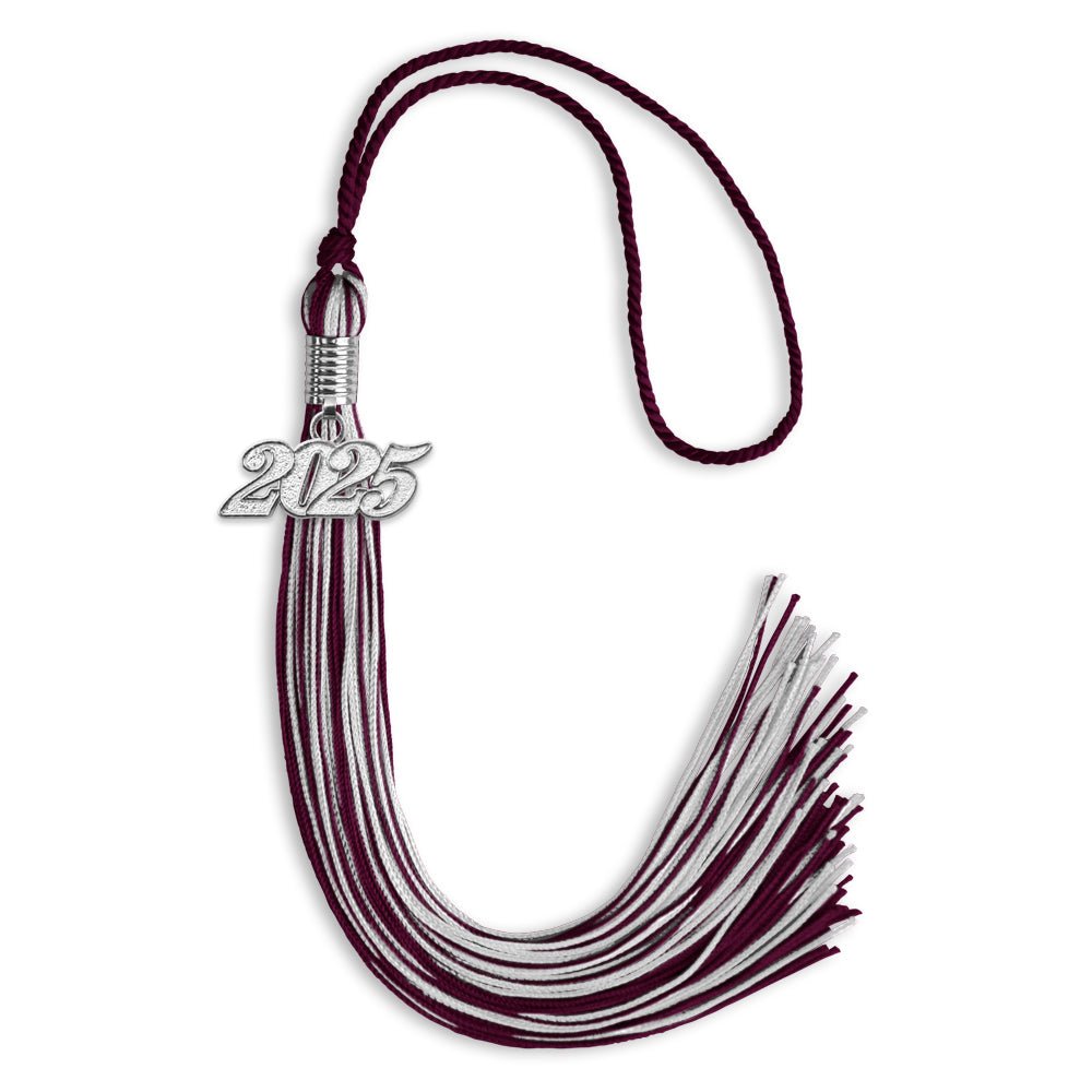 Maroon/Silver Mixed Color Graduation Tassel with Silver Date Drop - Endea Graduation