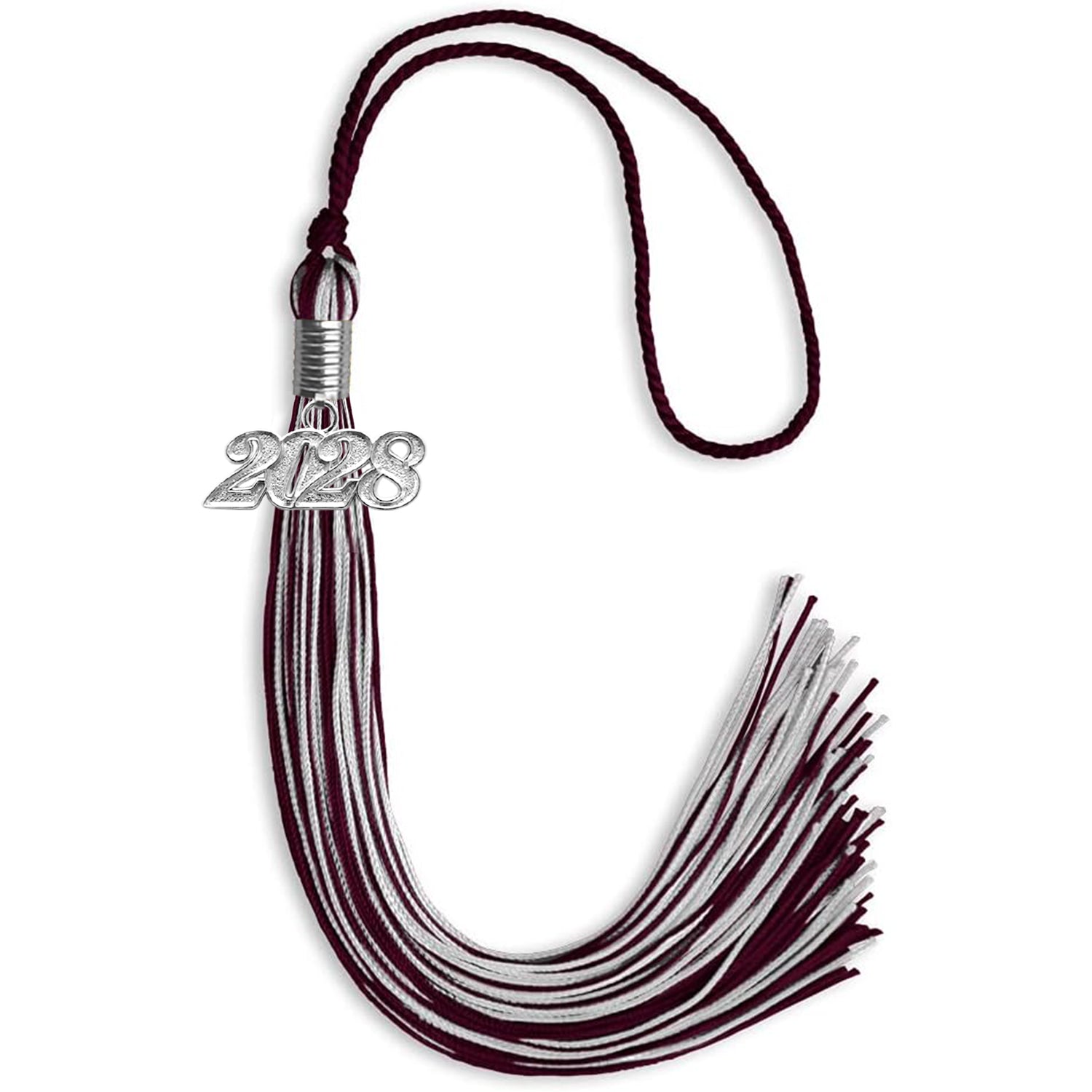 Maroon/Silver Mixed Color Graduation Tassel with Silver Date Drop - Endea Graduation