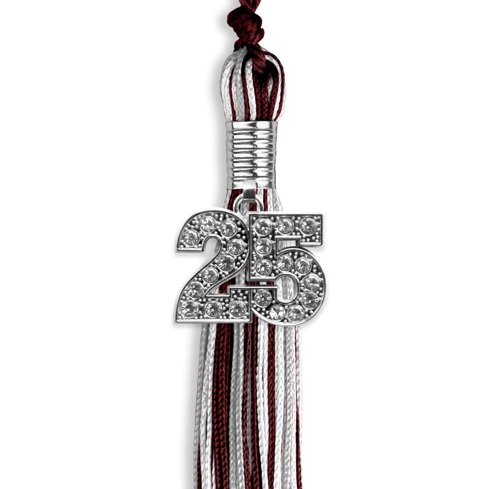 Maroon/Silver/White Mixed Color Graduation Tassel with Silver Date Drop - Endea Graduation