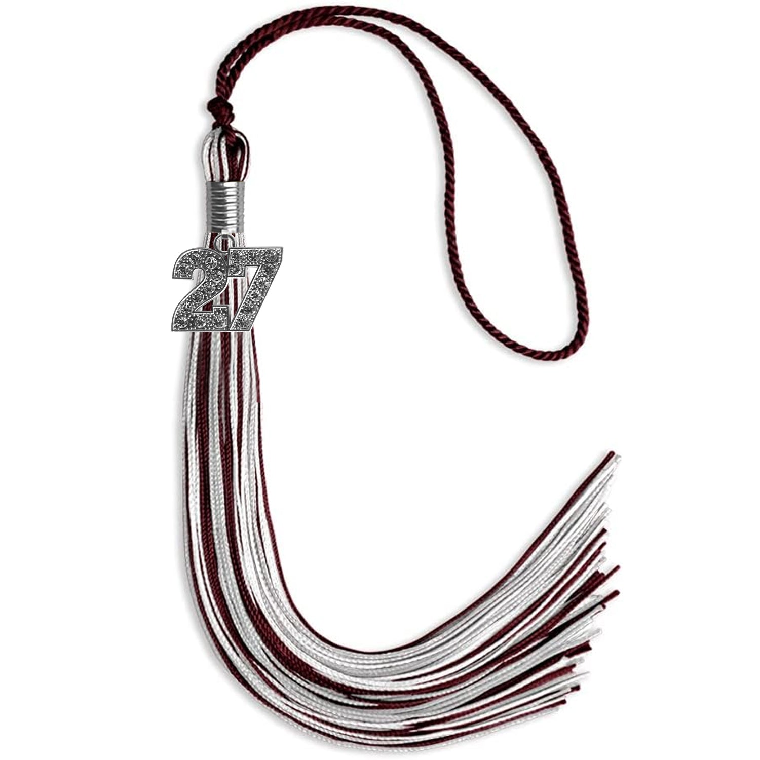 Maroon/Silver/White Mixed Color Graduation Tassel with Silver Date Drop - Endea Graduation