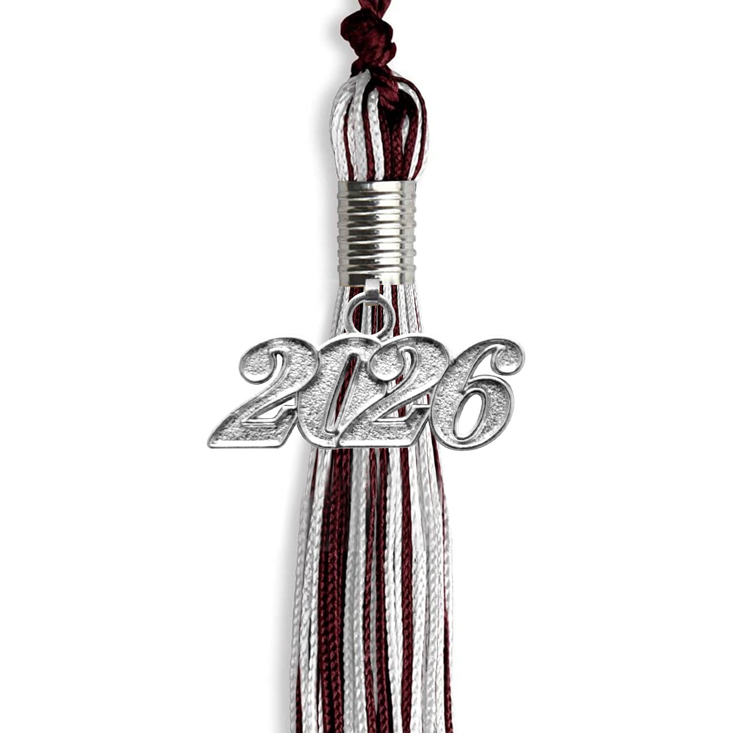 Maroon/Silver/White Mixed Color Graduation Tassel with Silver Date Drop - Endea Graduation