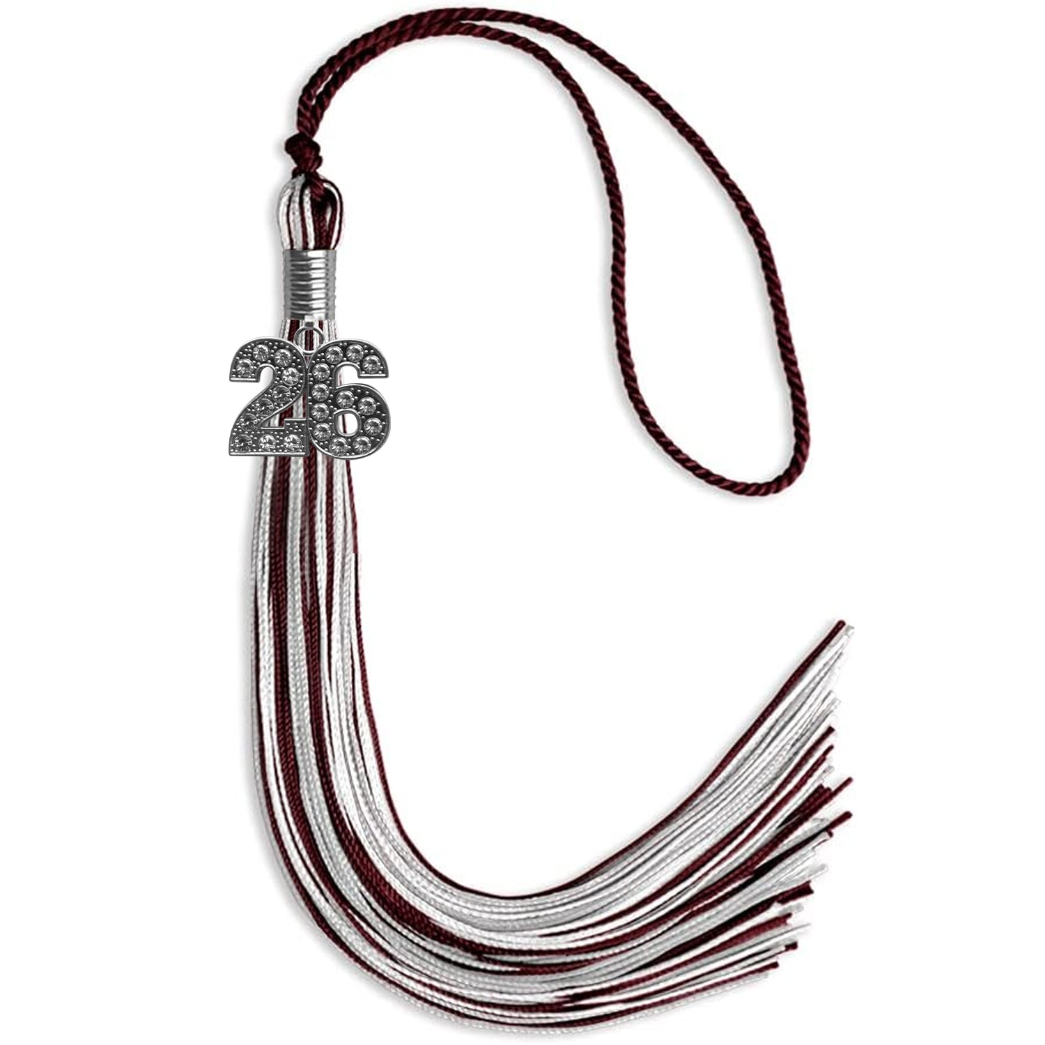 Maroon/Silver/White Mixed Color Graduation Tassel with Silver Date Drop - Endea Graduation