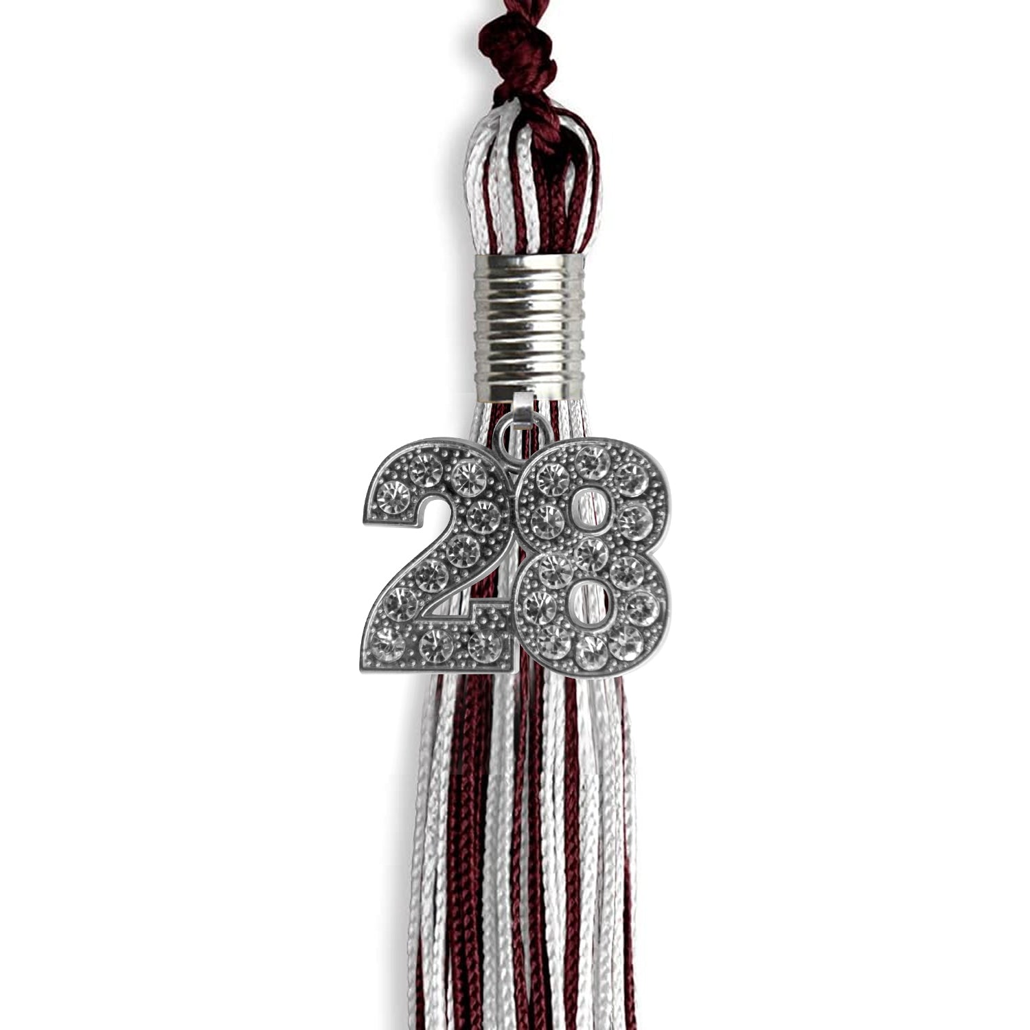 Maroon/Silver/White Mixed Color Graduation Tassel with Silver Date Drop - Endea Graduation