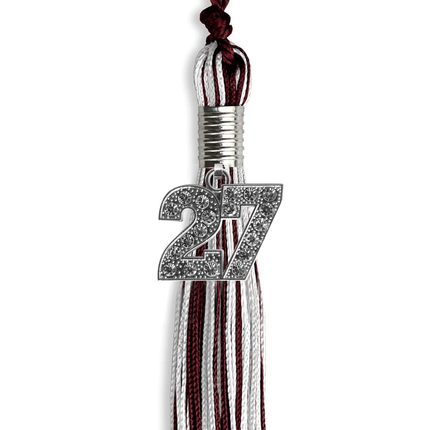 Maroon/Silver/White Mixed Color Graduation Tassel with Silver Date Drop - Endea Graduation