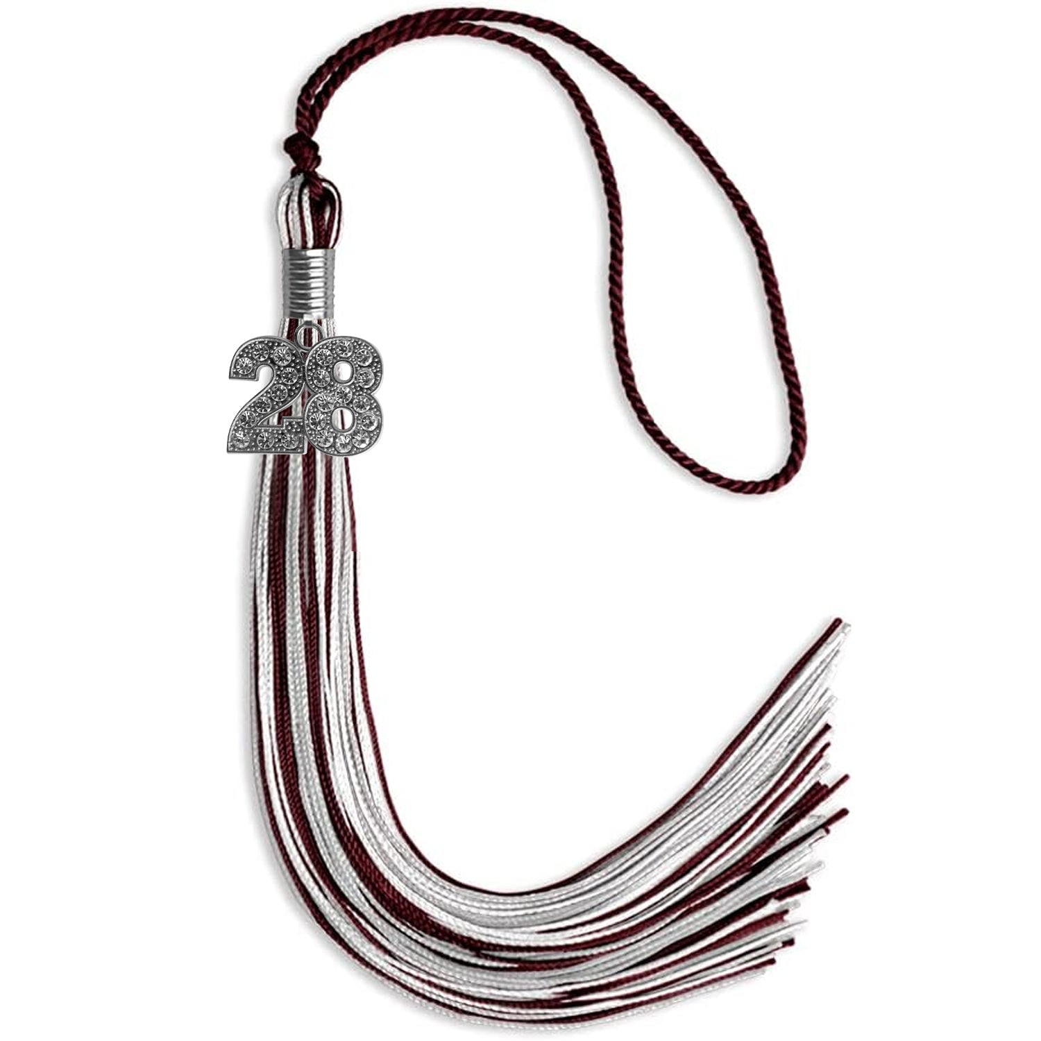 Maroon/Silver/White Mixed Color Graduation Tassel with Silver Date Drop - Endea Graduation