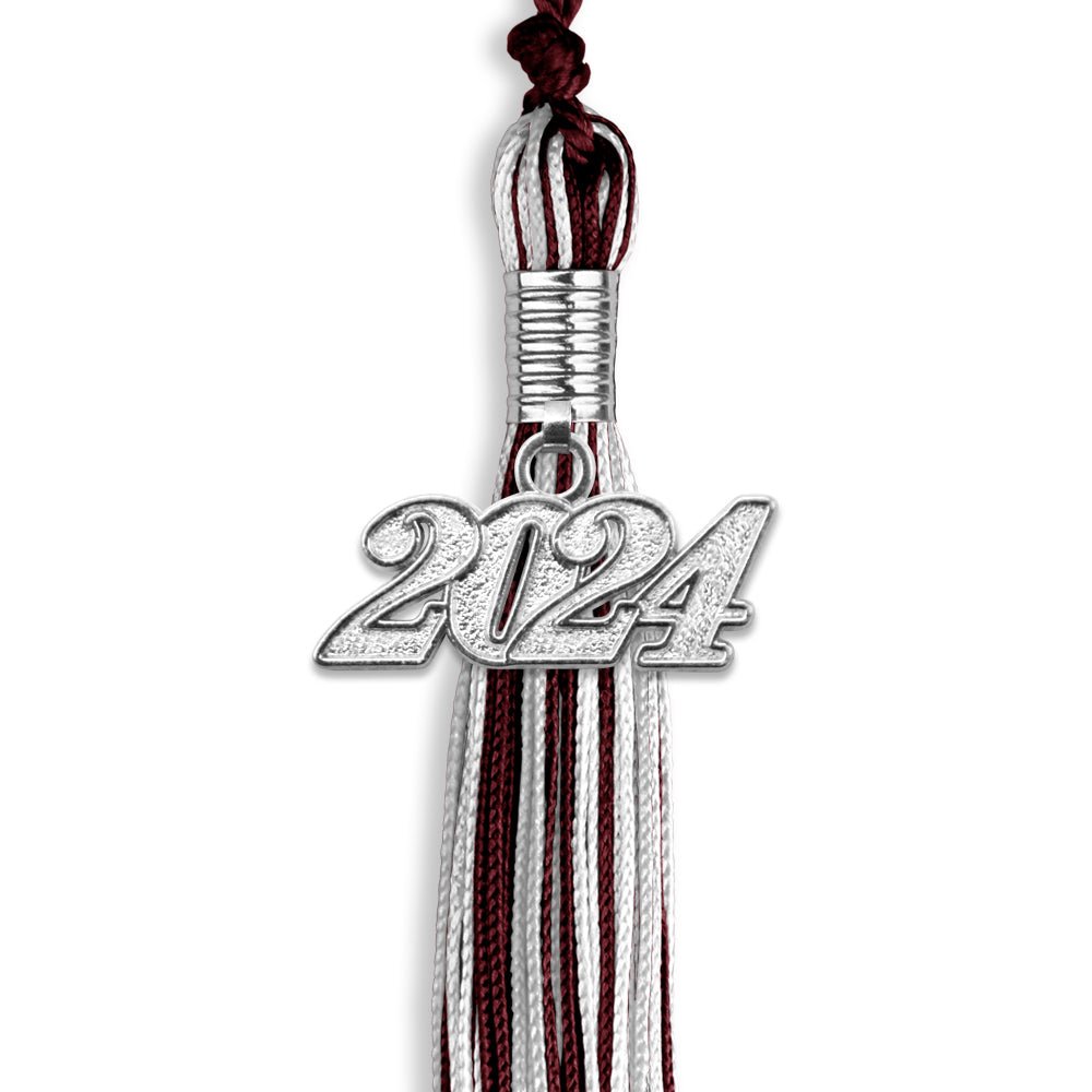 Maroon/Silver/White Mixed Color Graduation Tassel with Silver Date Drop - Endea Graduation