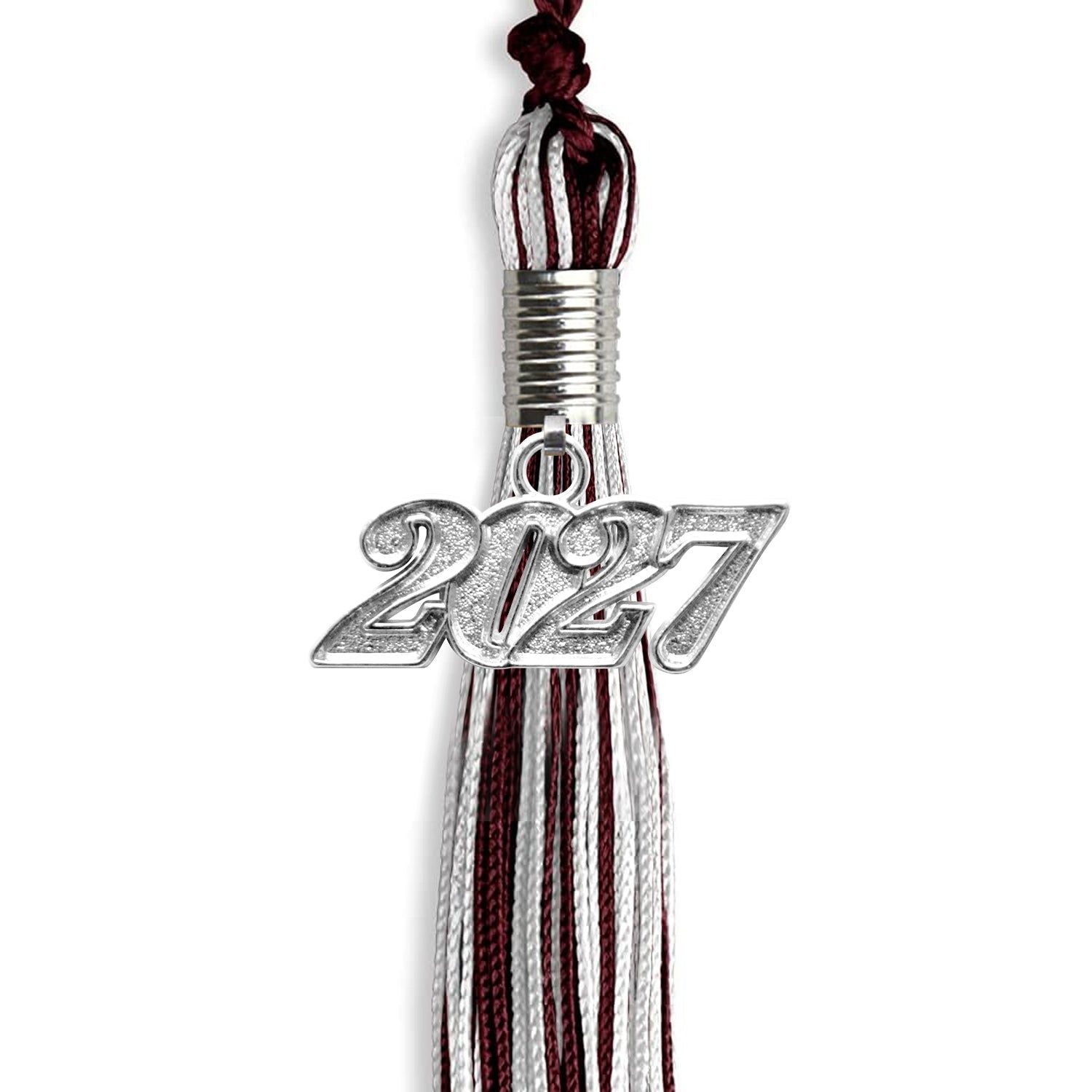 Maroon/Silver/White Mixed Color Graduation Tassel with Silver Date Drop - Endea Graduation