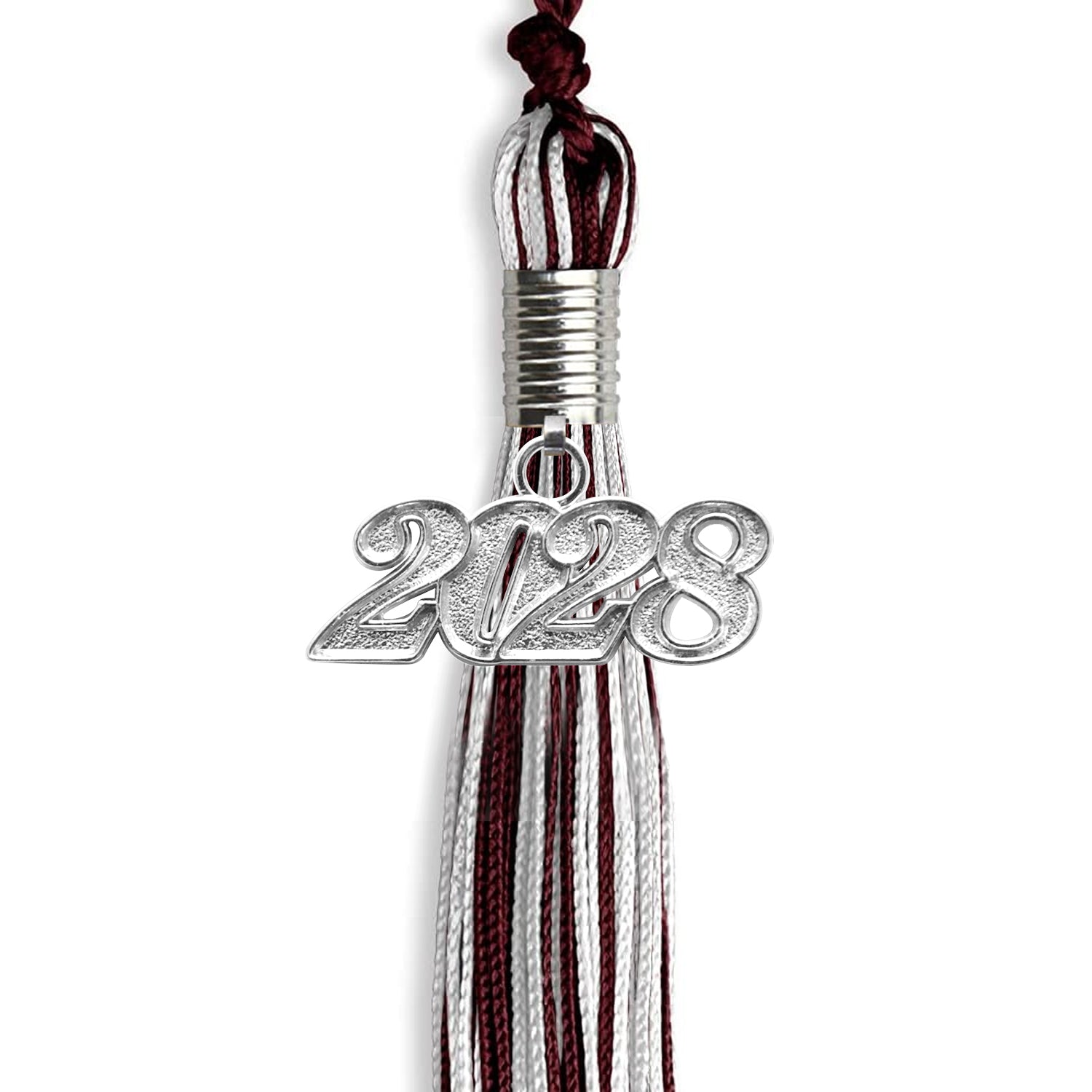 Maroon/Silver/White Mixed Color Graduation Tassel with Silver Date Drop - Endea Graduation