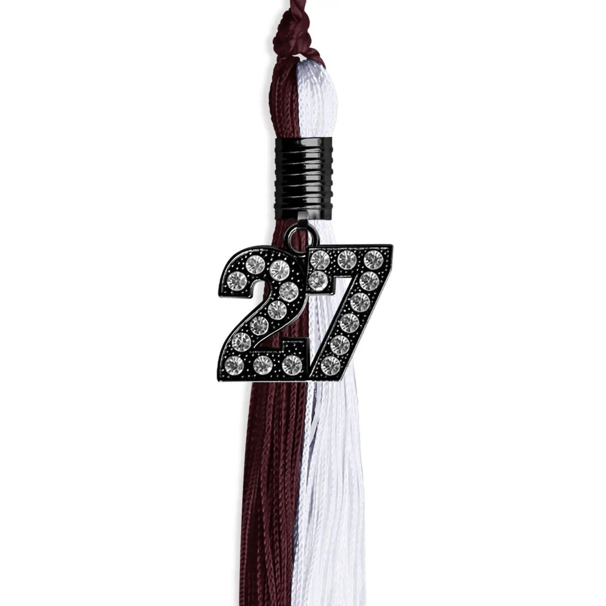 Maroon/White Graduation Tassel with Black Bling Charm - Endea Graduation
