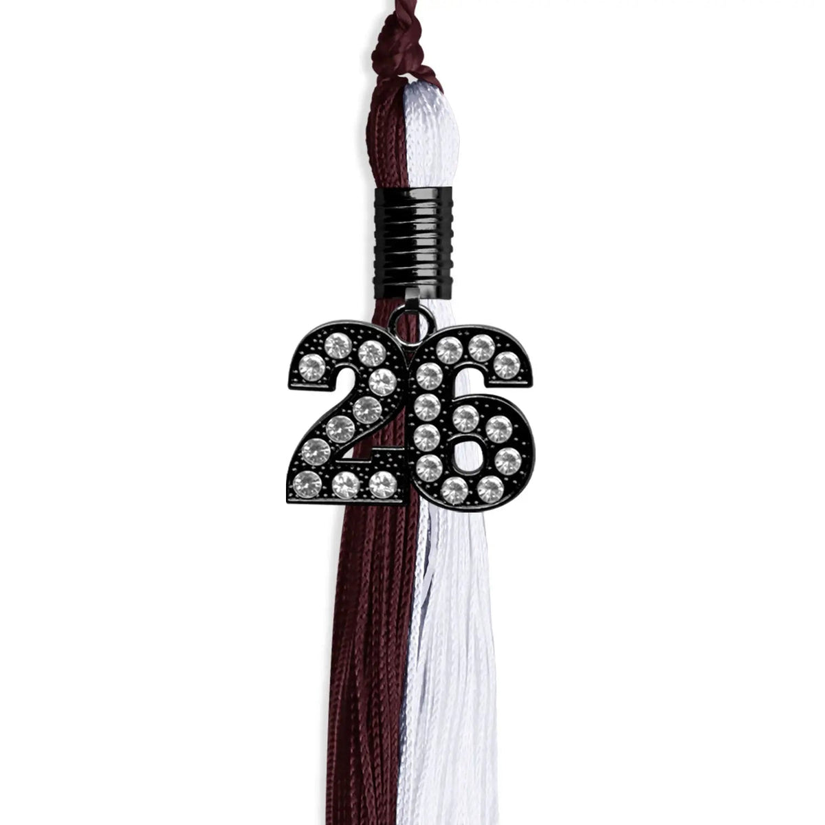Maroon/White Graduation Tassel with Black Bling Charm - Endea Graduation