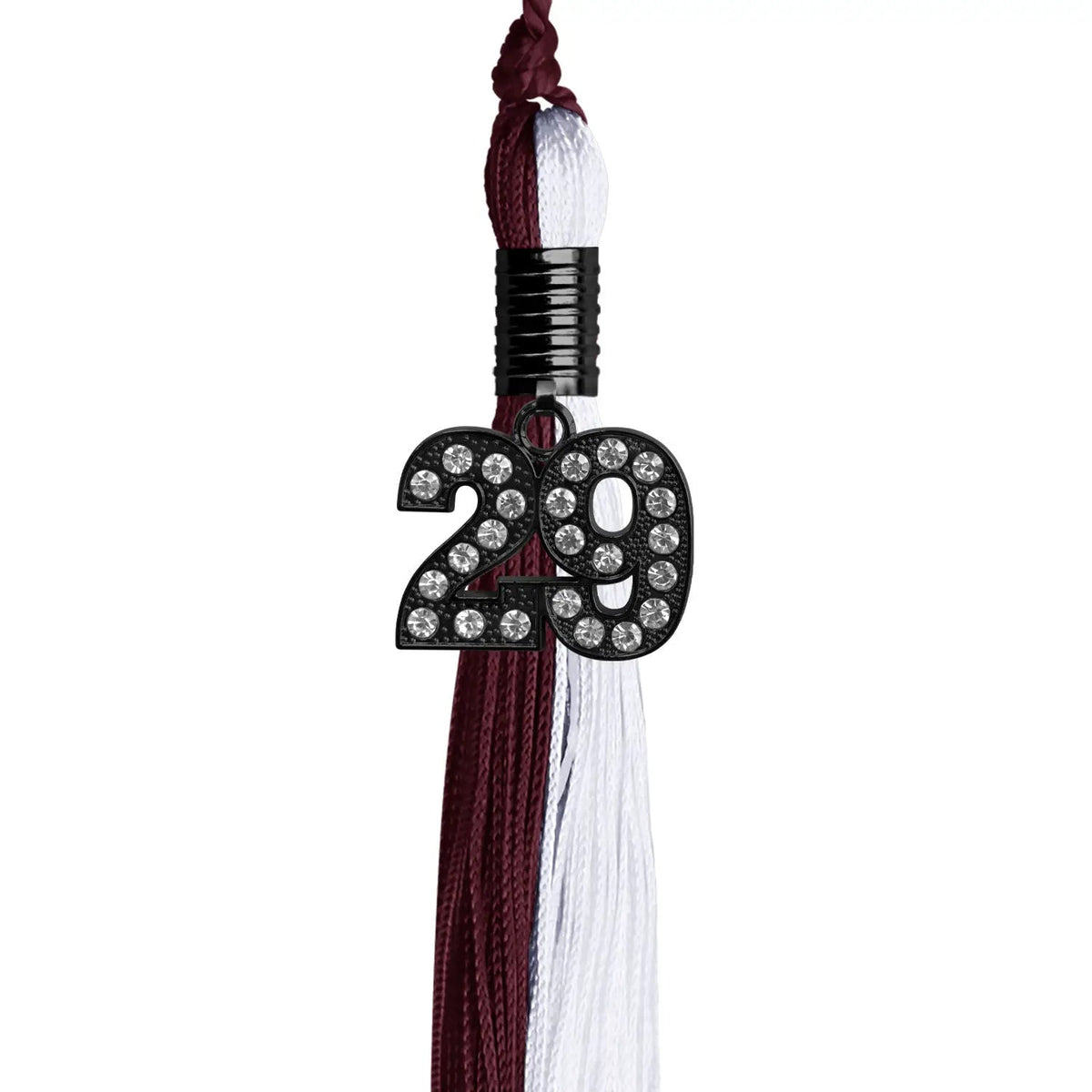 Maroon/White Graduation Tassel with Black Bling Charm - Endea Graduation