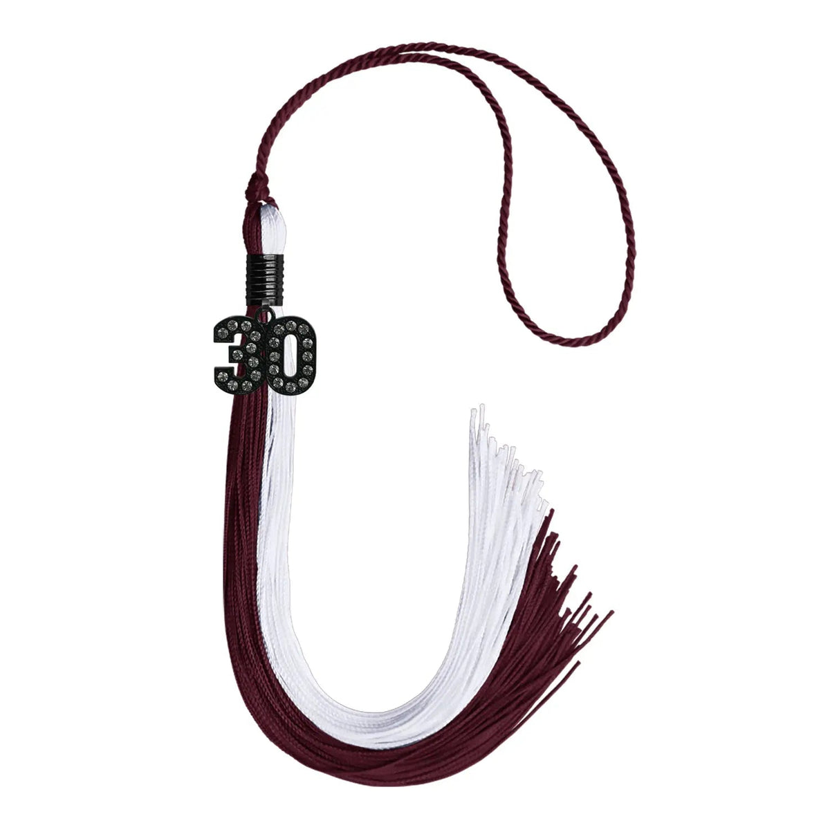 Maroon/White Graduation Tassel with Black Bling Charm - Endea Graduation