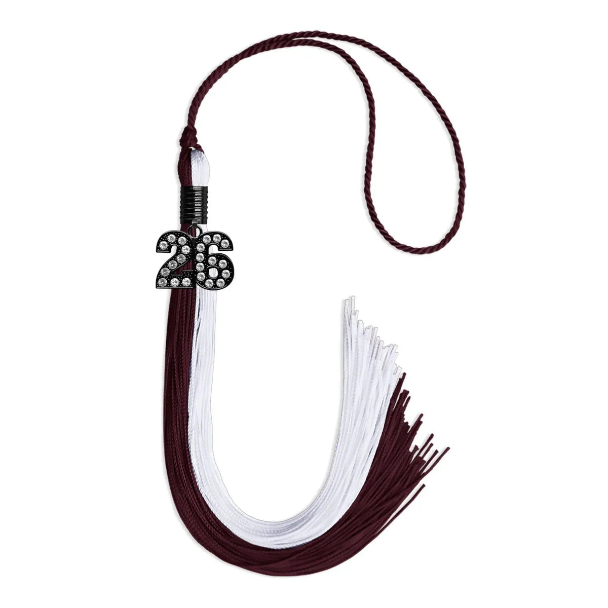 Maroon/White Graduation Tassel with Black Bling Charm - Endea Graduation