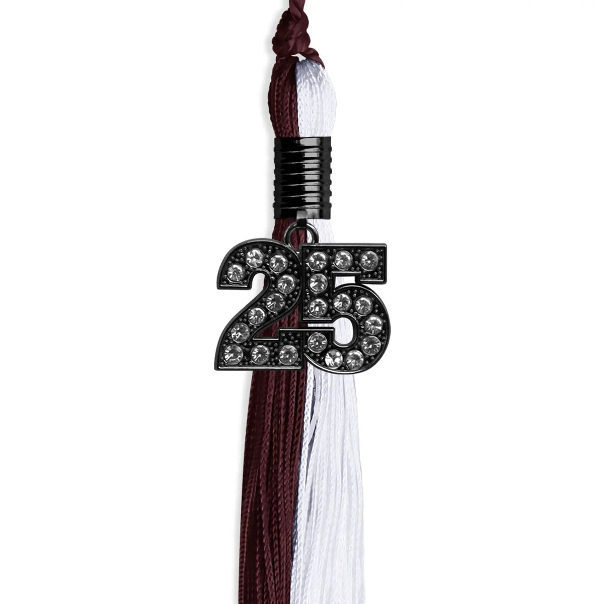 Maroon/White Graduation Tassel with Black Bling Charm - Endea Graduation