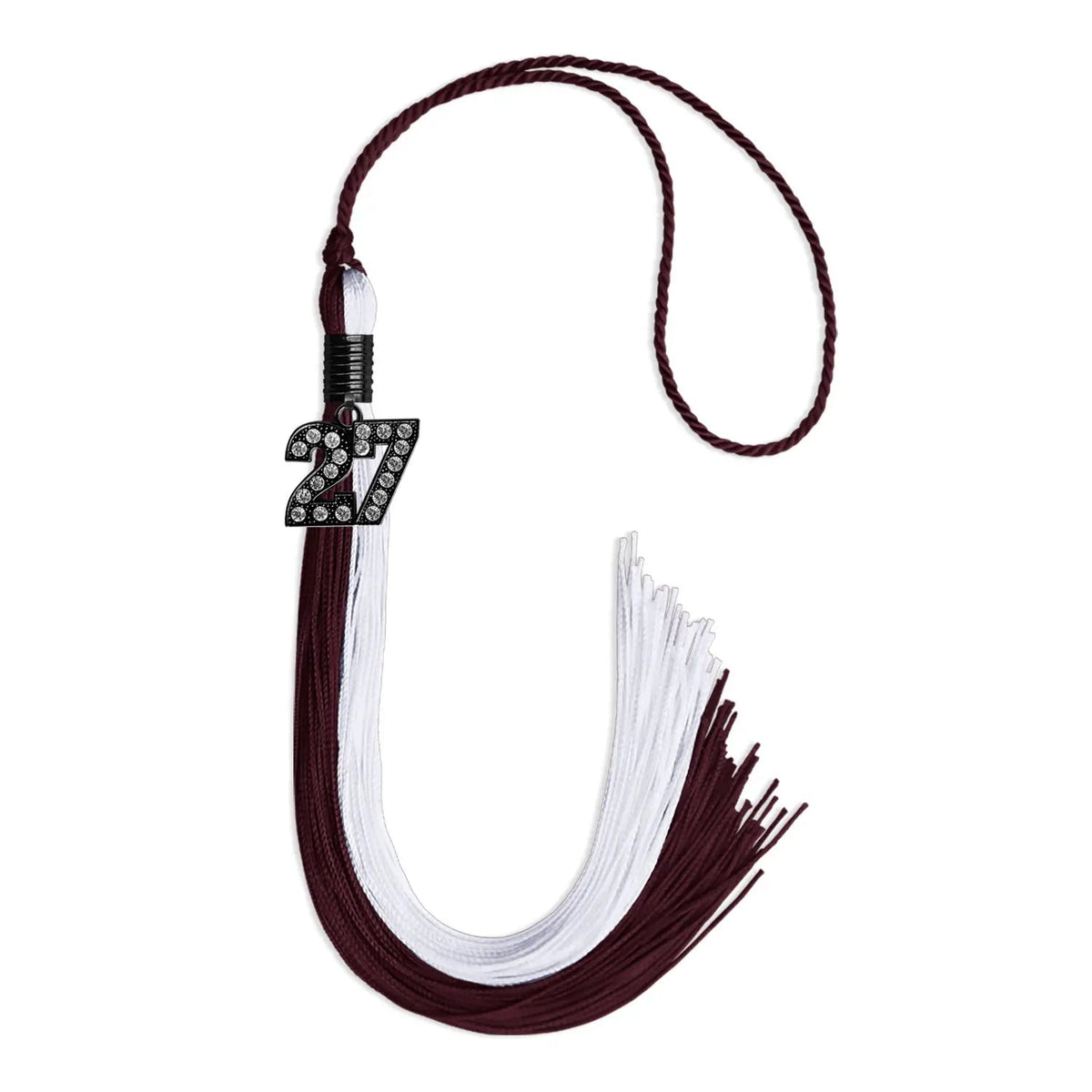 Maroon/White Graduation Tassel with Black Bling Charm - Endea Graduation