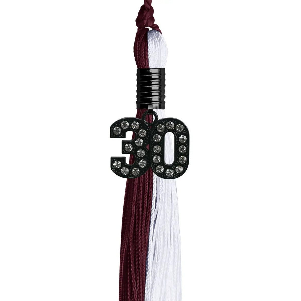 Maroon/White Graduation Tassel with Black Bling Charm - Endea Graduation