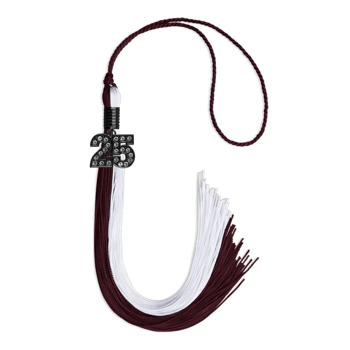 Maroon/White Graduation Tassel with Black Bling Charm - Endea Graduation