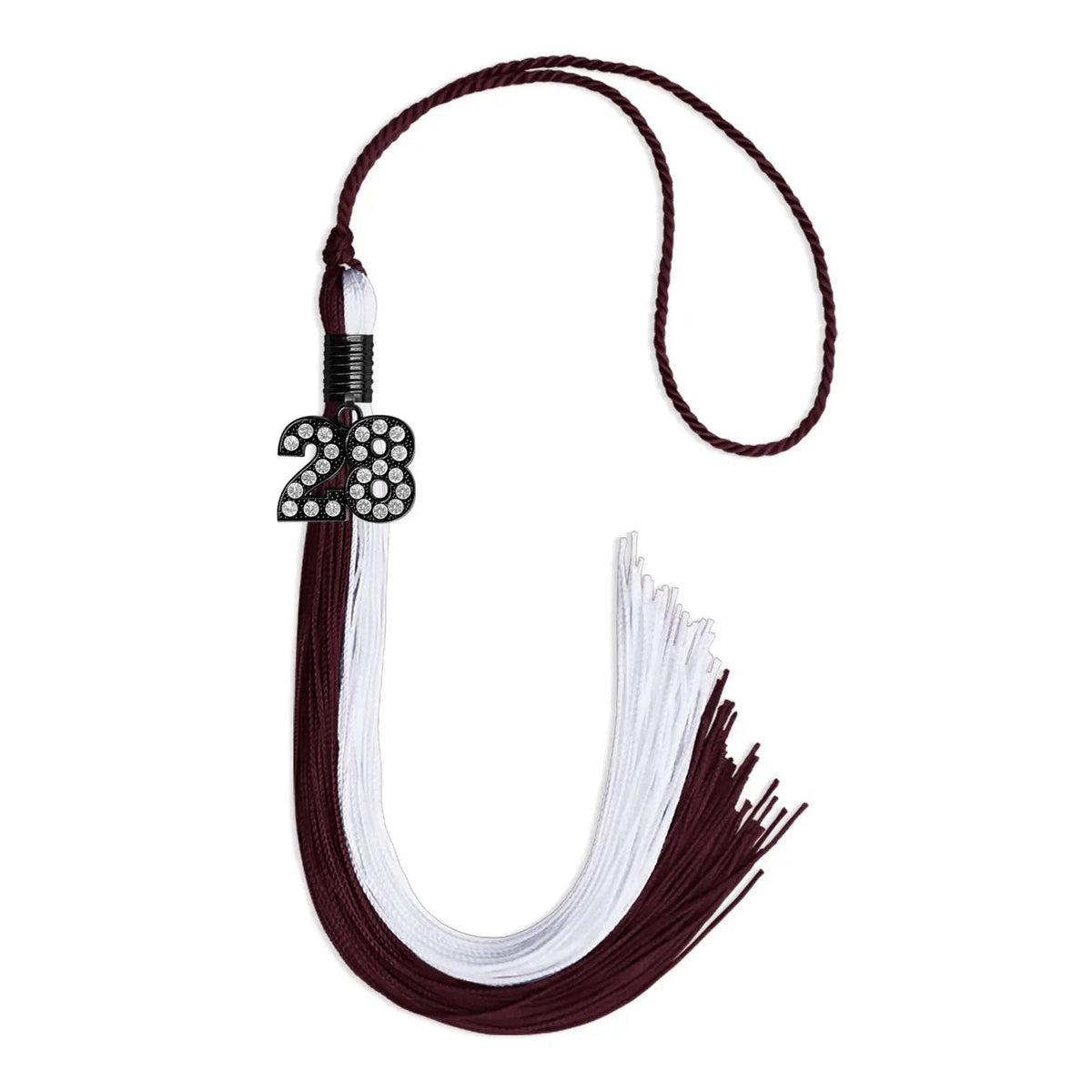 Maroon/White Graduation Tassel with Black Bling Charm - Endea Graduation