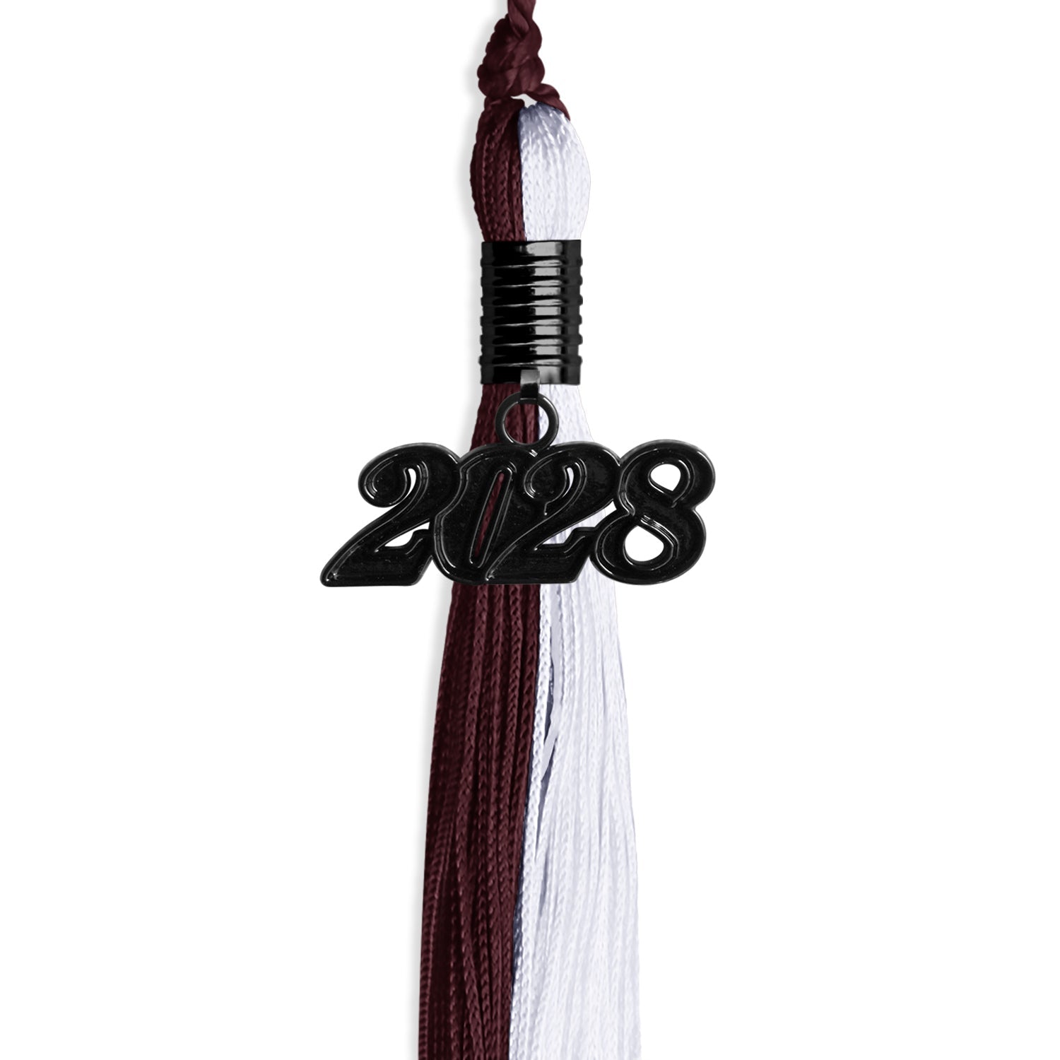 Maroon/White Graduation Tassel with Black Date Drop - Endea Graduation