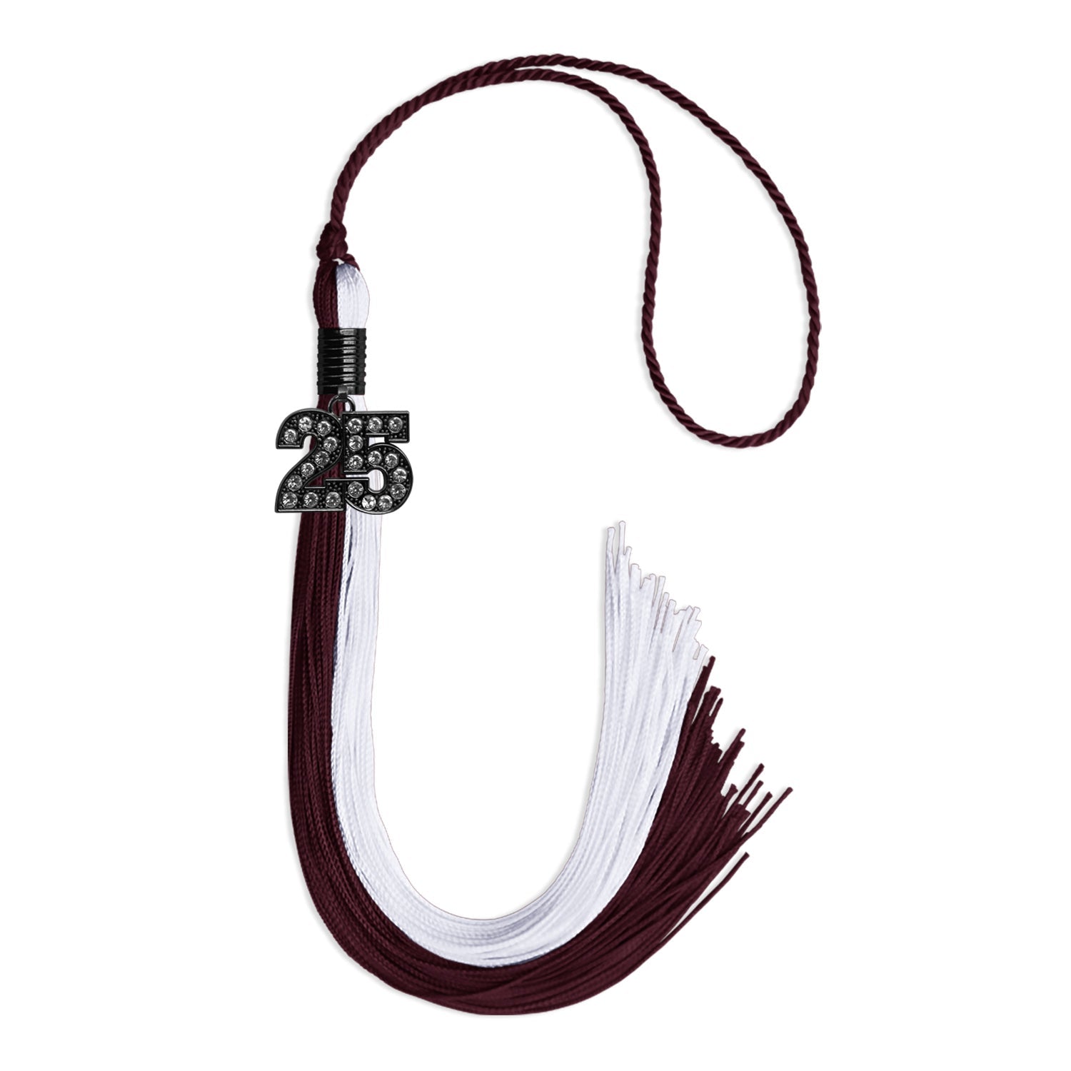 Maroon/White Graduation Tassel with Black Date Drop - Endea Graduation