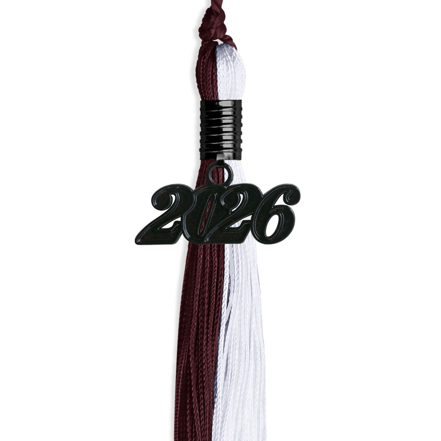 Maroon/White Graduation Tassel with Black Date Drop - Endea Graduation