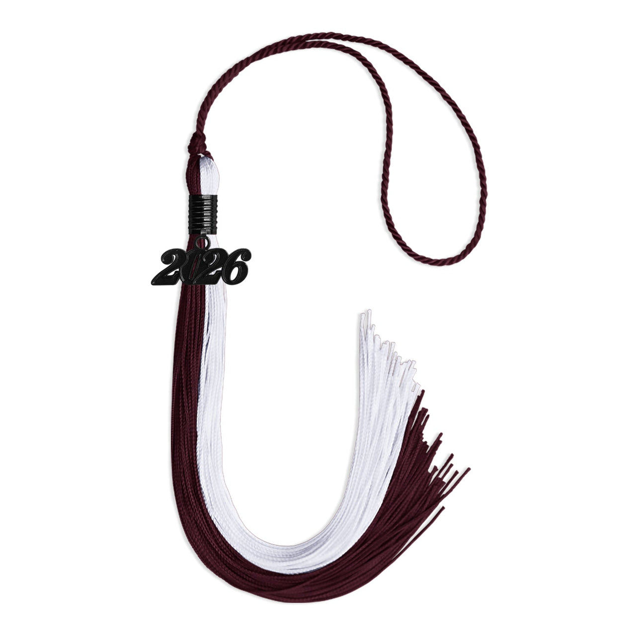Maroon/White Graduation Tassel with Black Date Drop - Endea Graduation