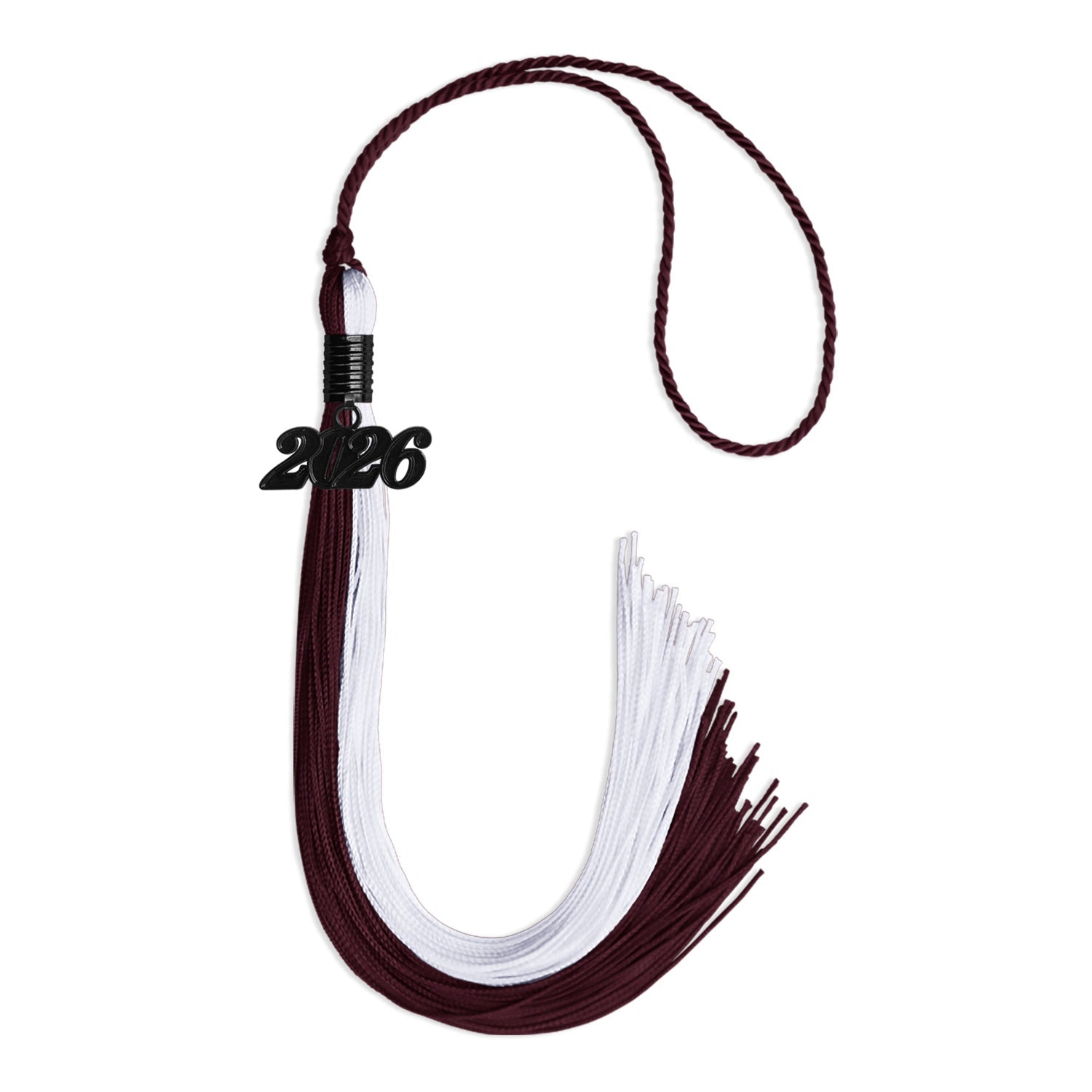 Maroon/White Graduation Tassel with Black Date Drop - Endea Graduation
