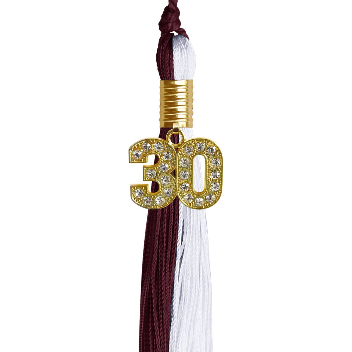 Maroon/White Graduation Tassel with Gold Bling Charm - Endea Graduation