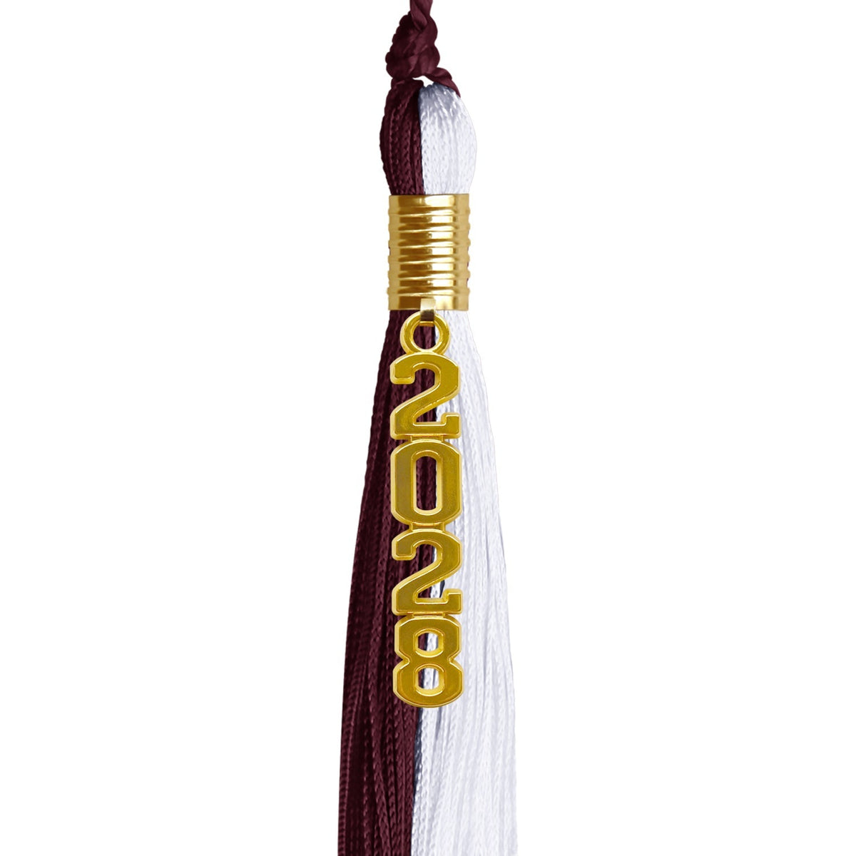 Maroon/White Graduation Tassel with Gold Stacked Date Drop - Endea Graduation