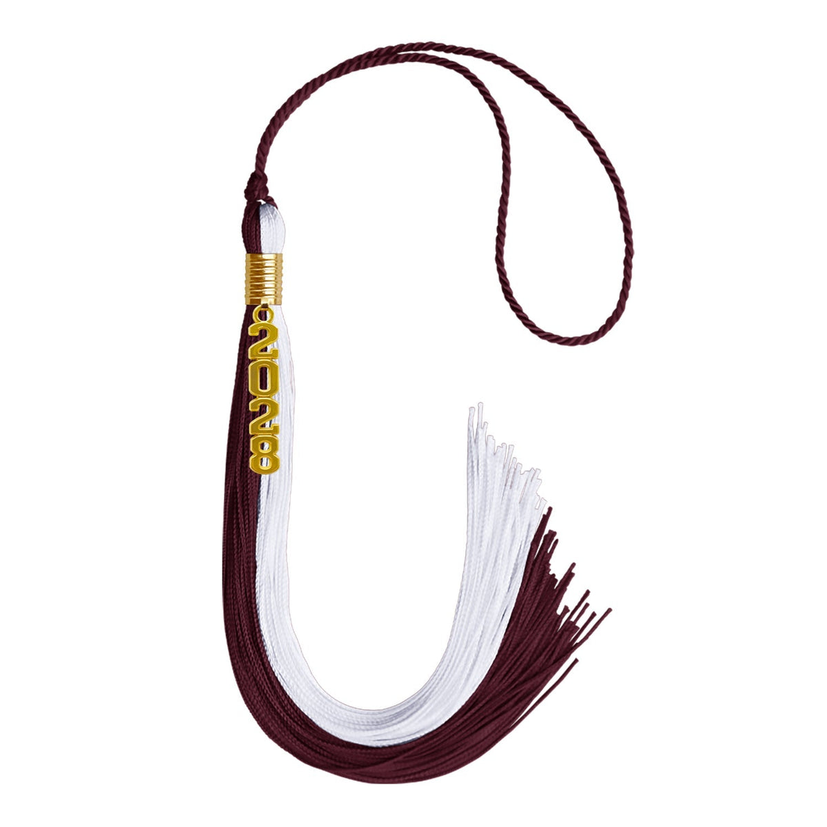 Maroon/White Graduation Tassel with Gold Stacked Date Drop - Endea Graduation