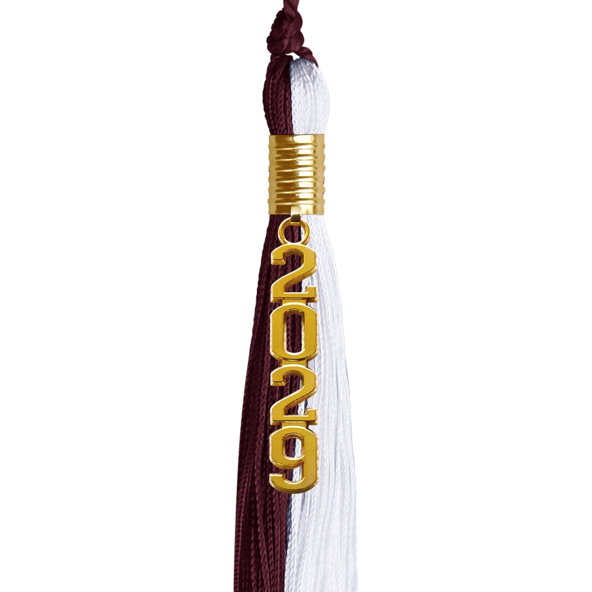 Maroon/White Graduation Tassel with Gold Stacked Date Drop - Endea Graduation