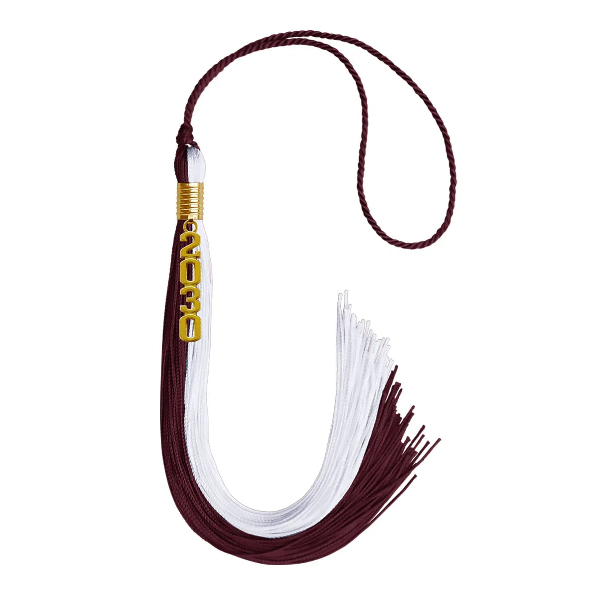 Maroon/White Graduation Tassel with Gold Stacked Date Drop - Endea Graduation