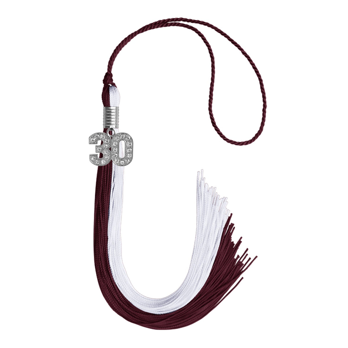 Maroon/White Graduation Tassel with Silver Bling Charm - Endea Graduation